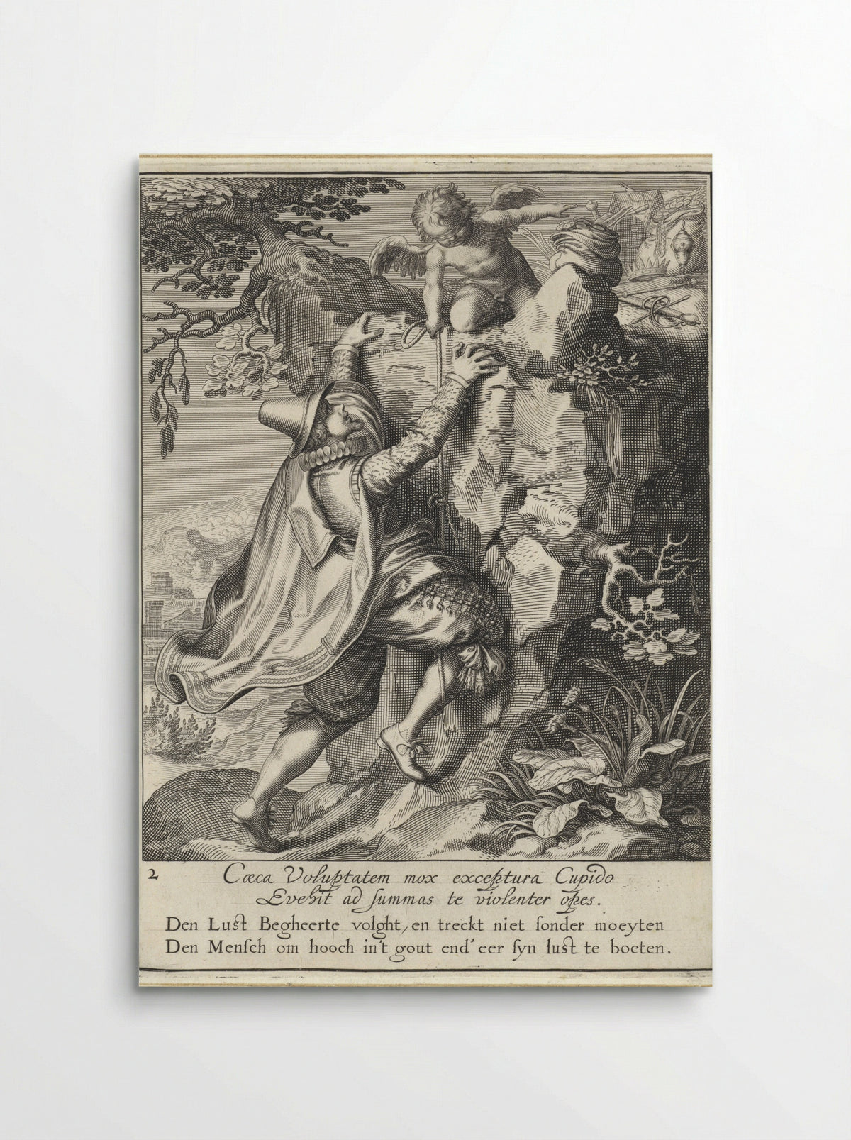 Man Climbing a Rock with a Blindfolded Cupid - Willem Isaacsz. van Swanenburg - Poster