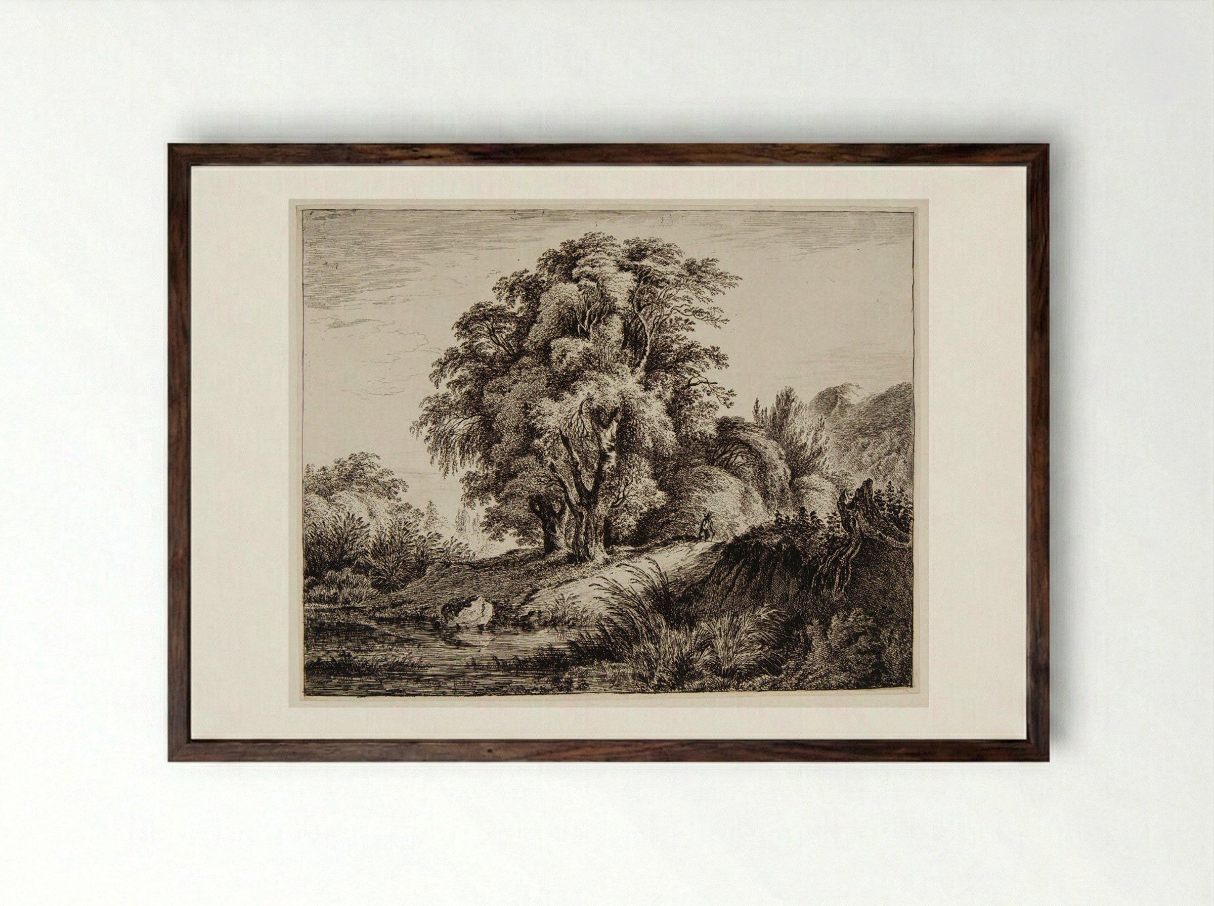 Man Coming Down a Wooded Hill - Franz Rechberger - Framed Print Dark Wood