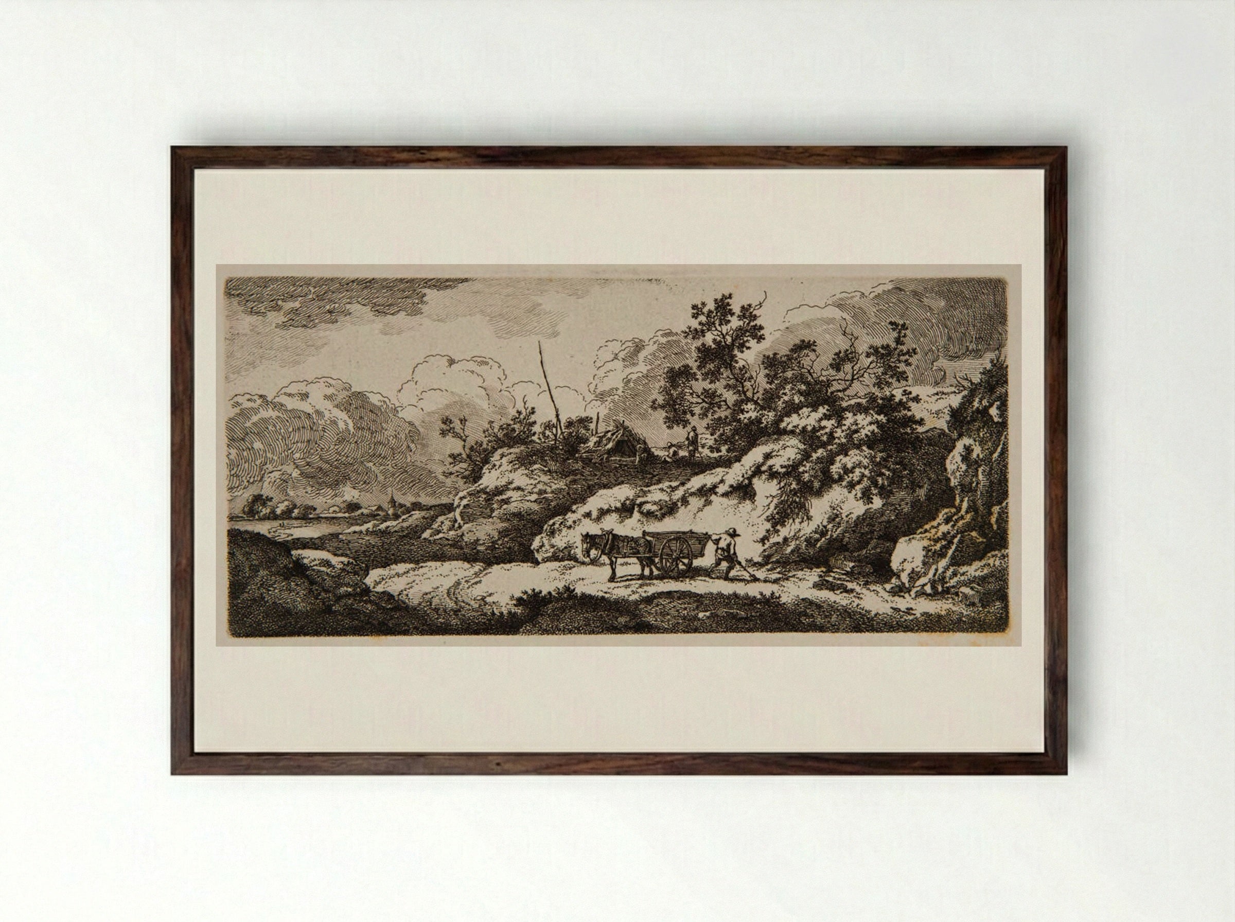Man Digging in a Sandpit - Ferdinand Kobell - Framed Print Dark Wood