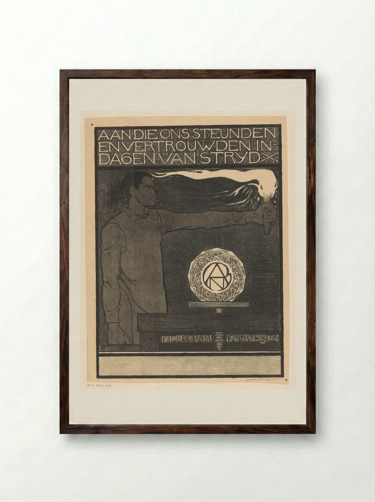 Man Holding a Torch - Richard Nicolaüs Roland Holst - Framed Print Dark Wood