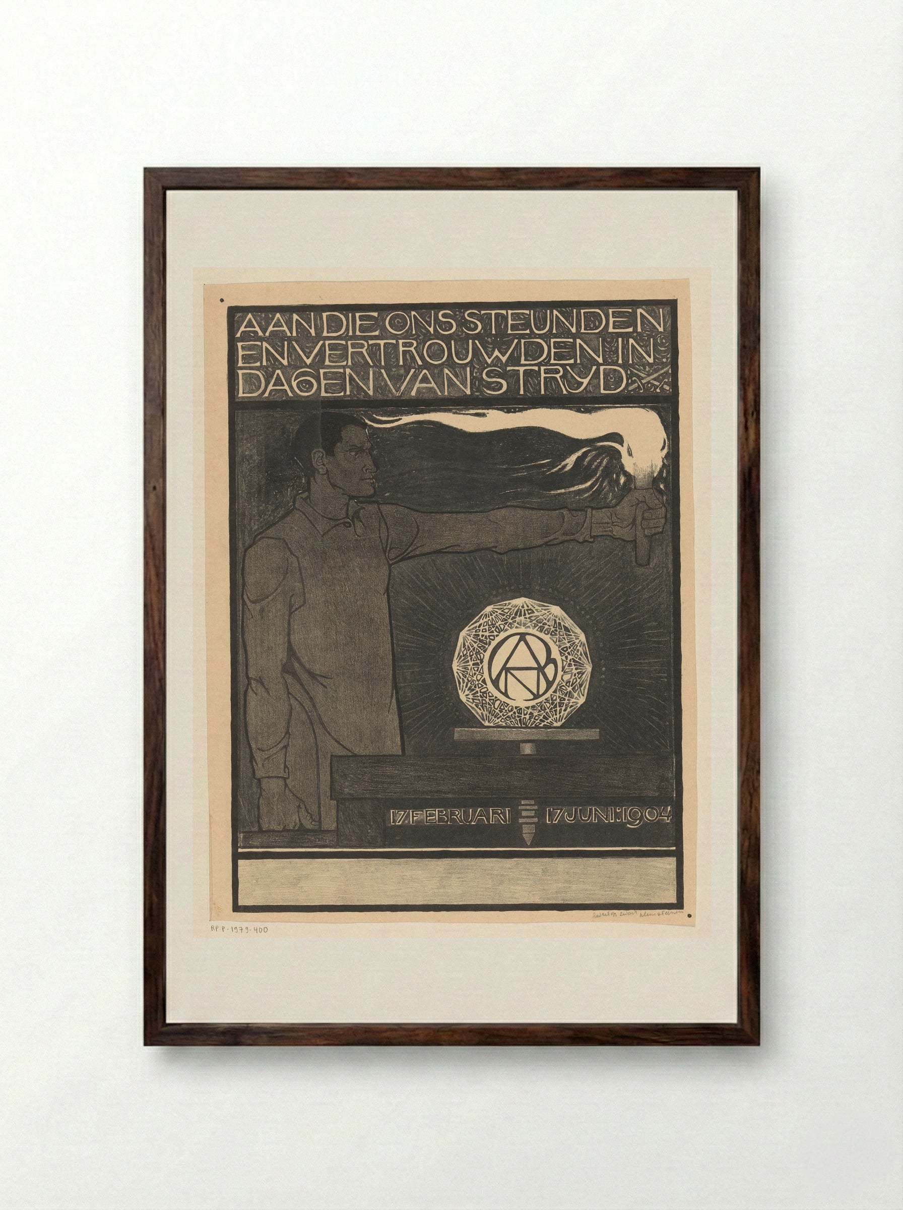 Man Holding a Torch - Richard Nicolaüs Roland Holst - Framed Print Dark Wood