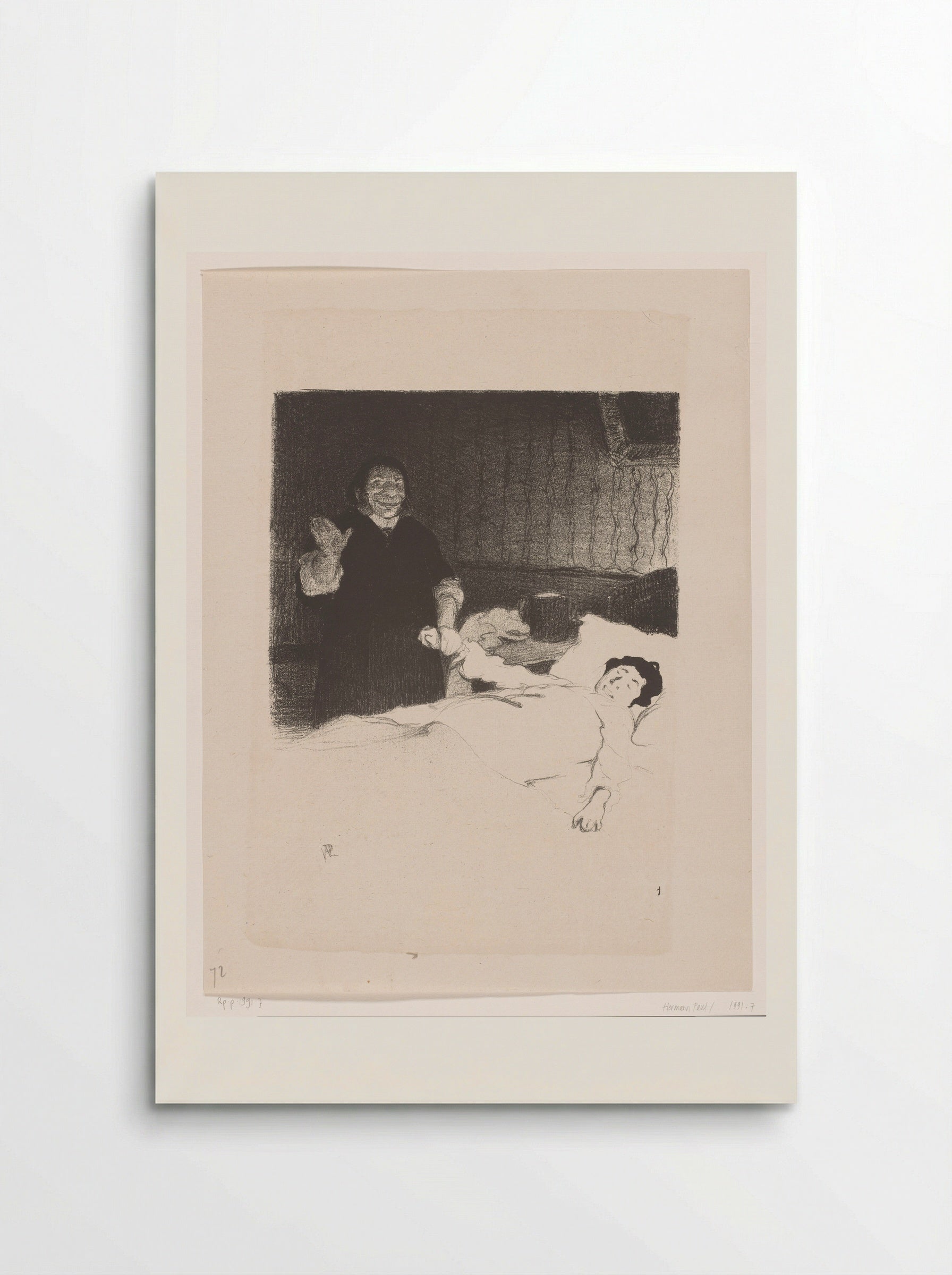 Man Holding the Hand of a Sleeping Man - Hermann-Paul - Poster