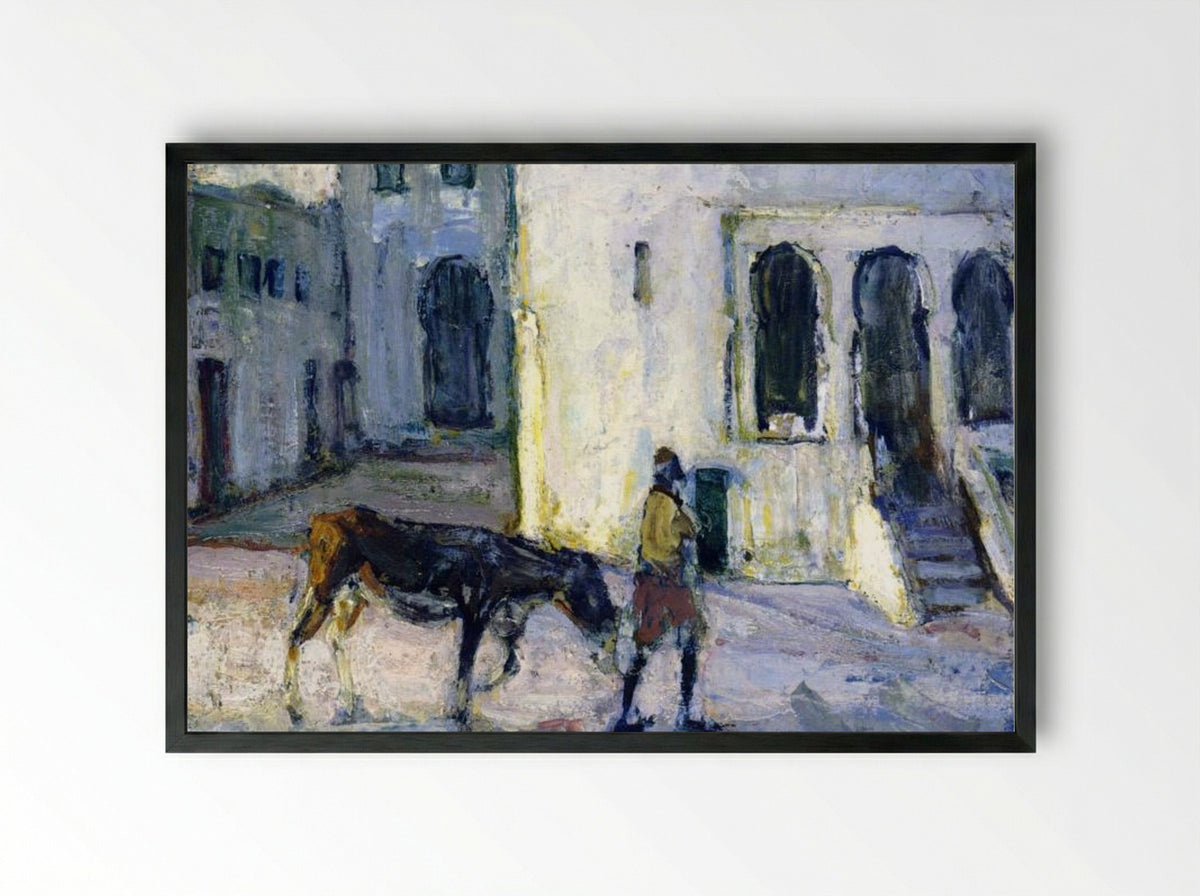 Man Leading a Donkey in Front of the Palais de Justice, Tangier - Henry Ossawa Tanner - Framed Print Black
