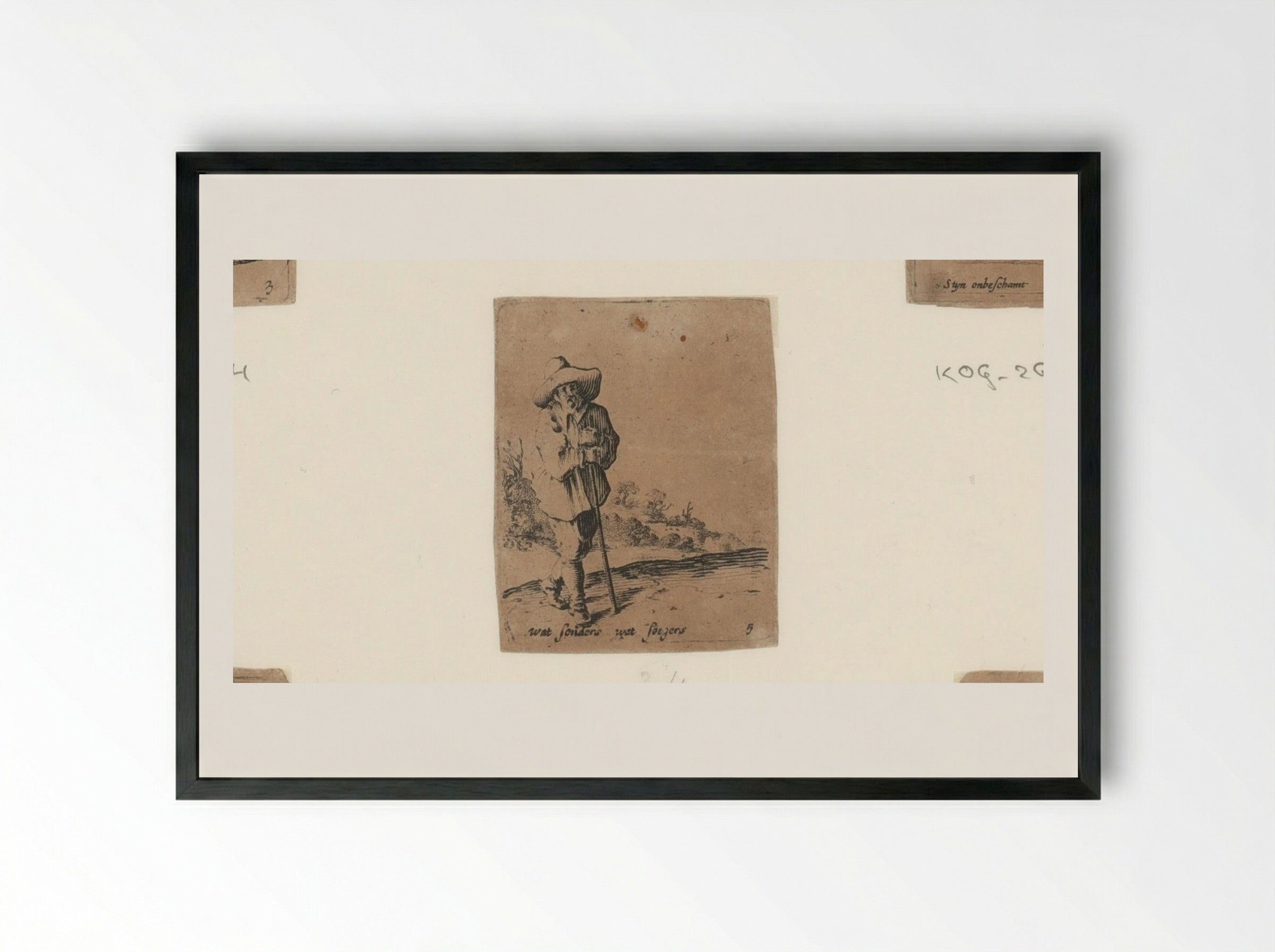 Man Leaning on a Stick - Gillis van Scheyndel (I) - Framed Print Black