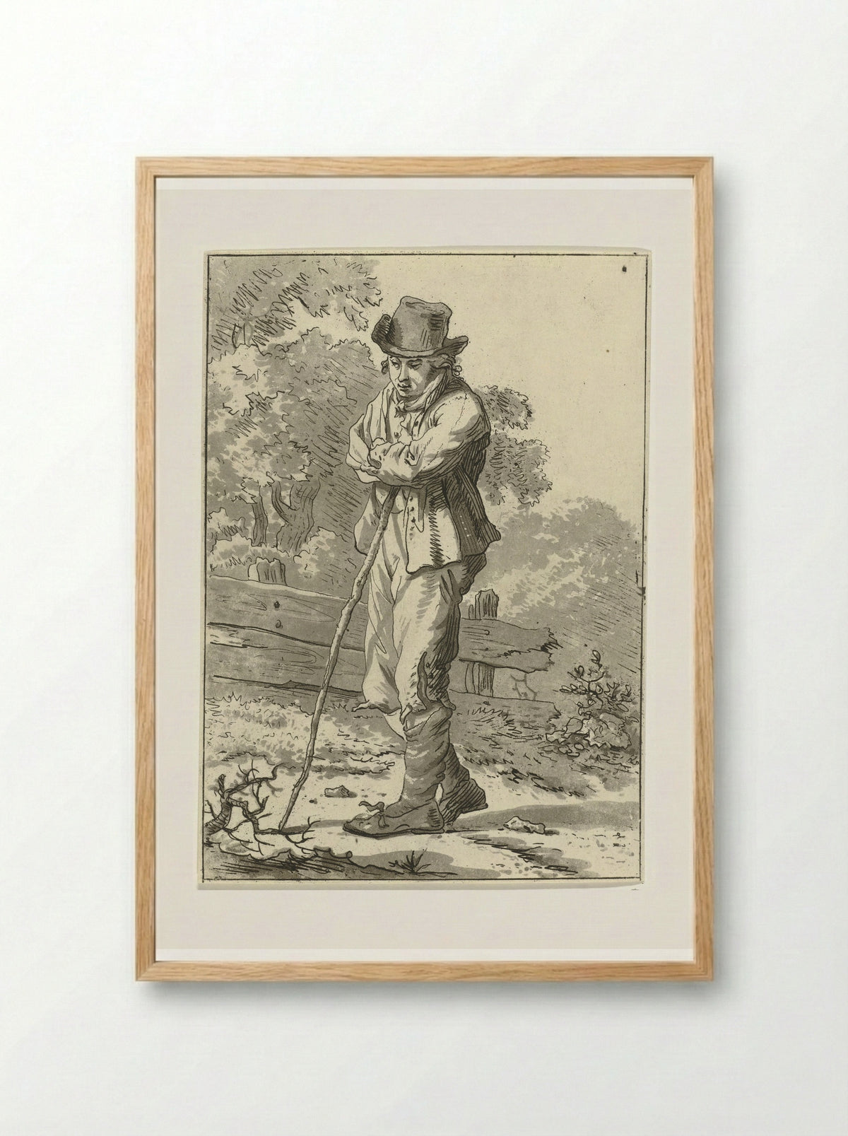 Man Leaning on a Stick - Hermanus Fock - Framed Print Wood