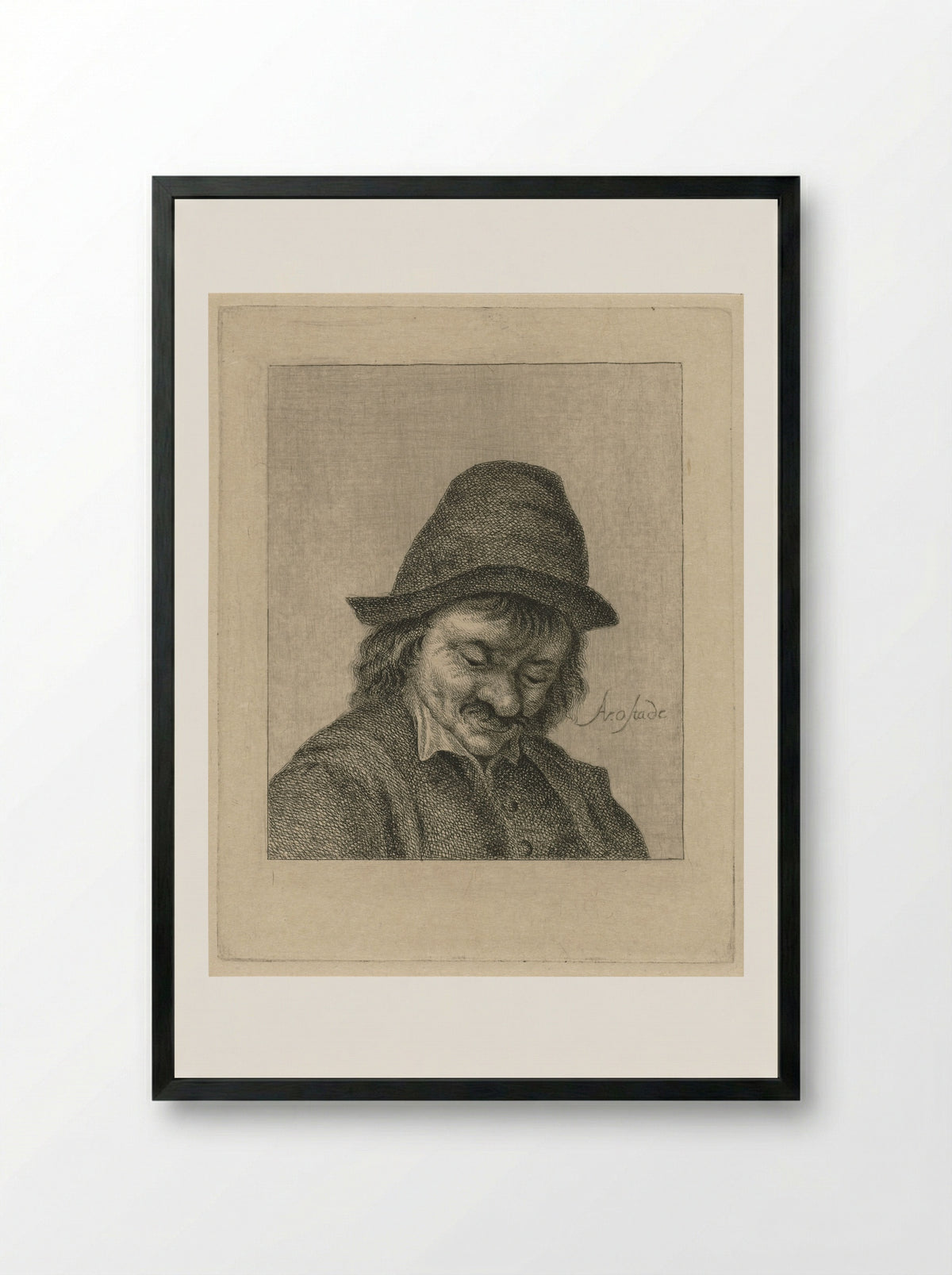 Man Looking Down with a Hat - Pieter de Mare - Framed Print Black