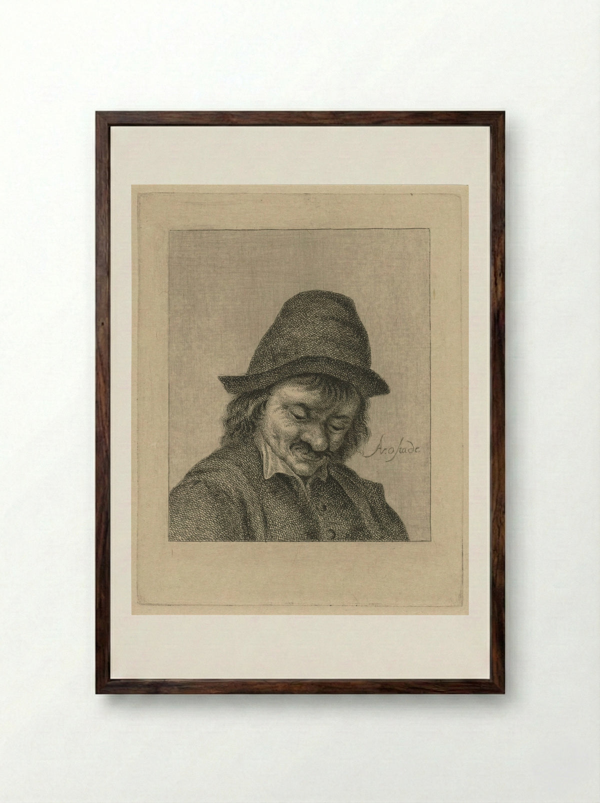 Man Looking Down with a Hat - Pieter de Mare - Framed Print Dark Wood