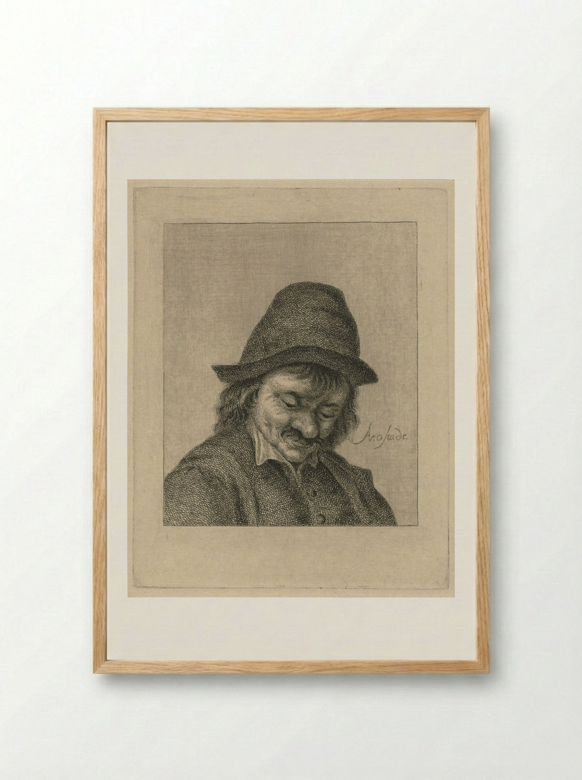 Man Looking Down with a Hat - Pieter de Mare - Framed Print Wood