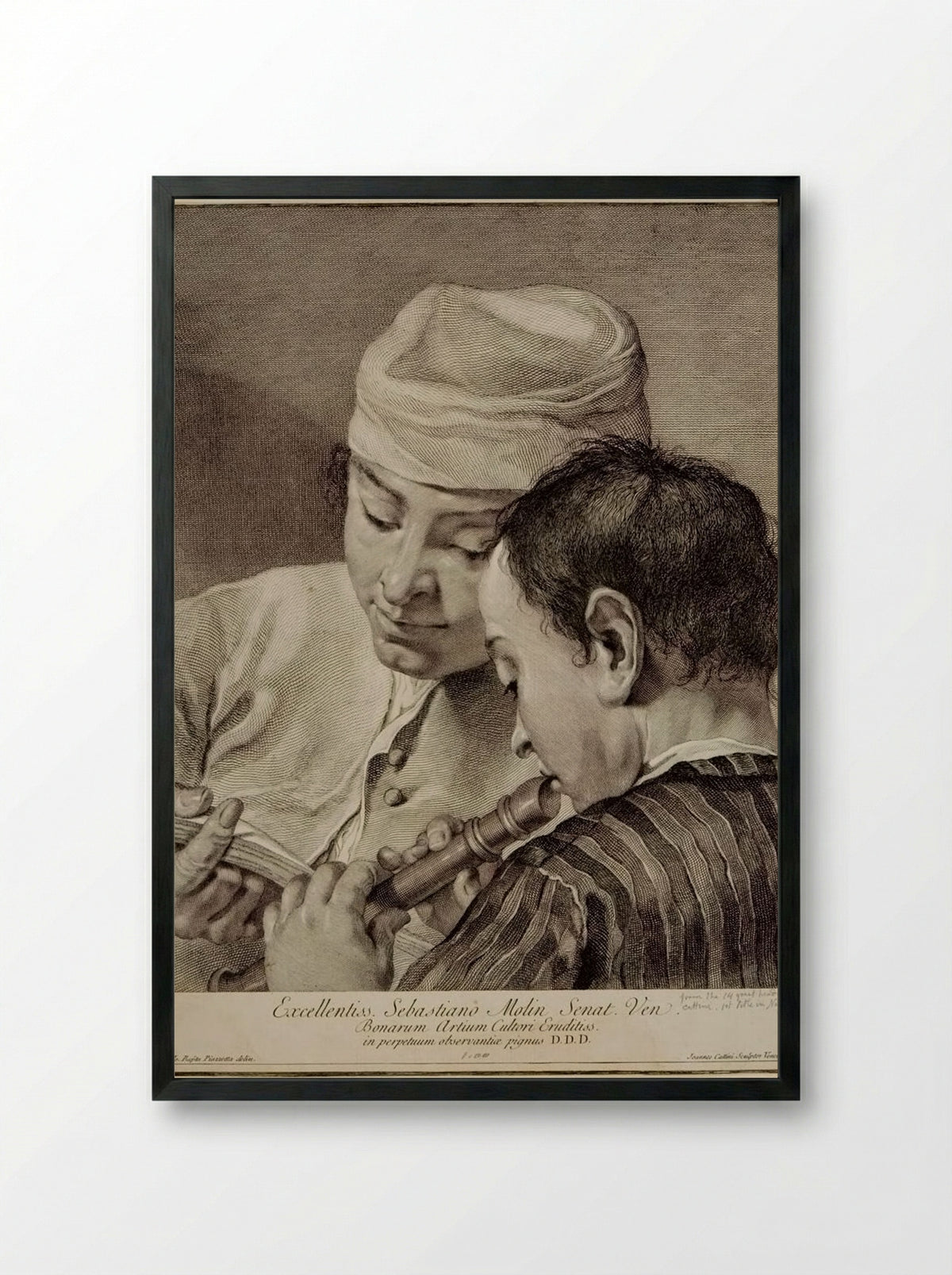 Man Playing a Fife and Another Singing - Giovanni Cattini - Framed Print Black