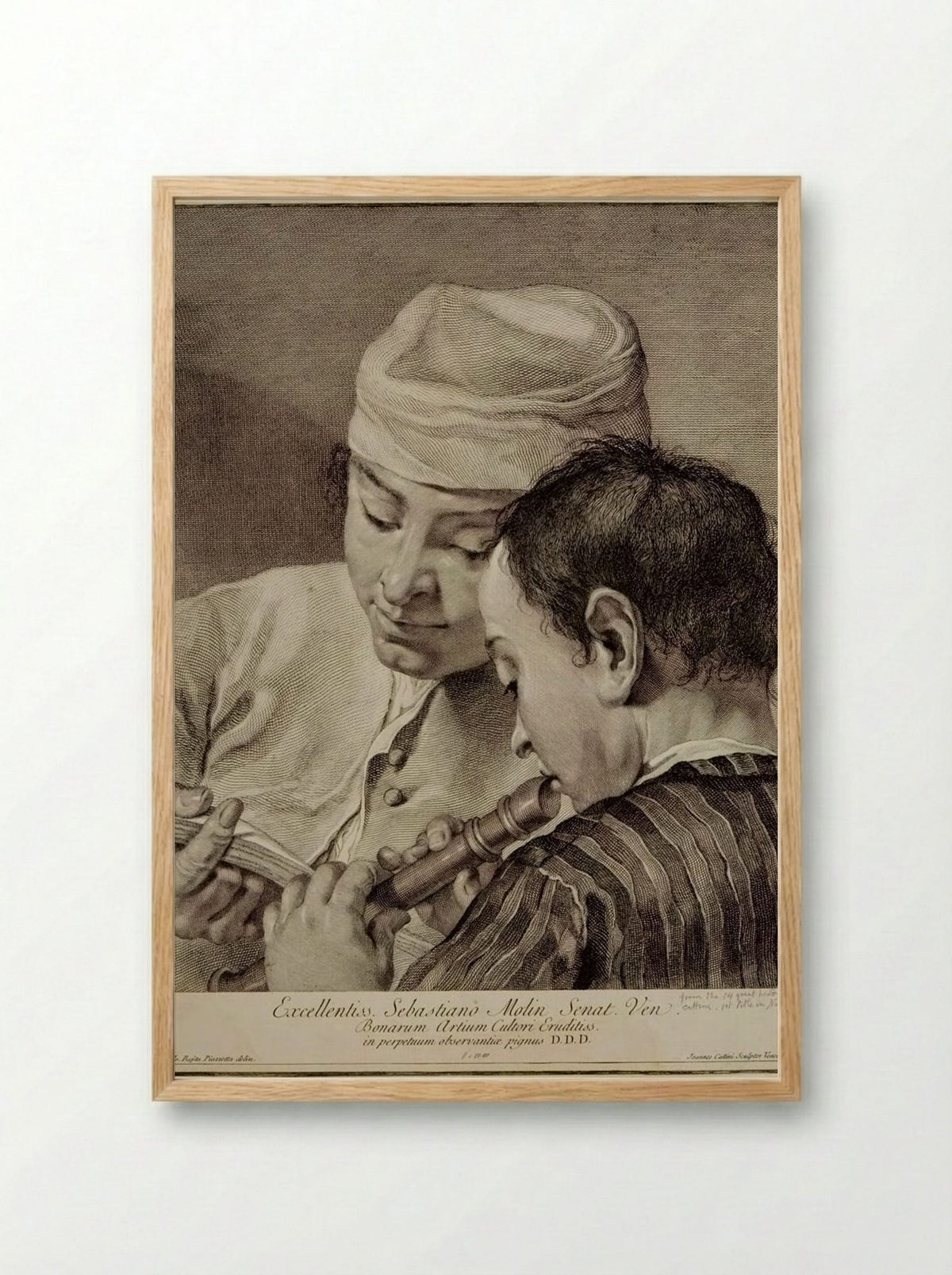 Man Playing a Fife and Another Singing - Giovanni Cattini - Framed Print Wood
