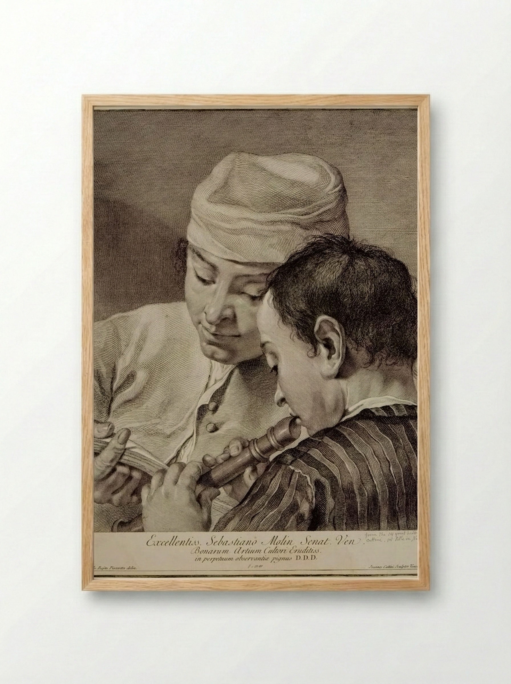Man Playing a Fife and Another Singing - Giovanni Cattini - Framed Print Wood