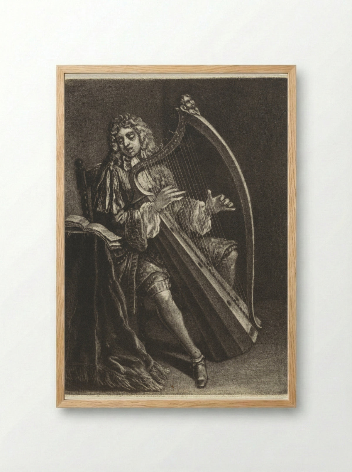 Man Playing the Harp - Marcellus Laroon the Elder - Framed Print Wood
