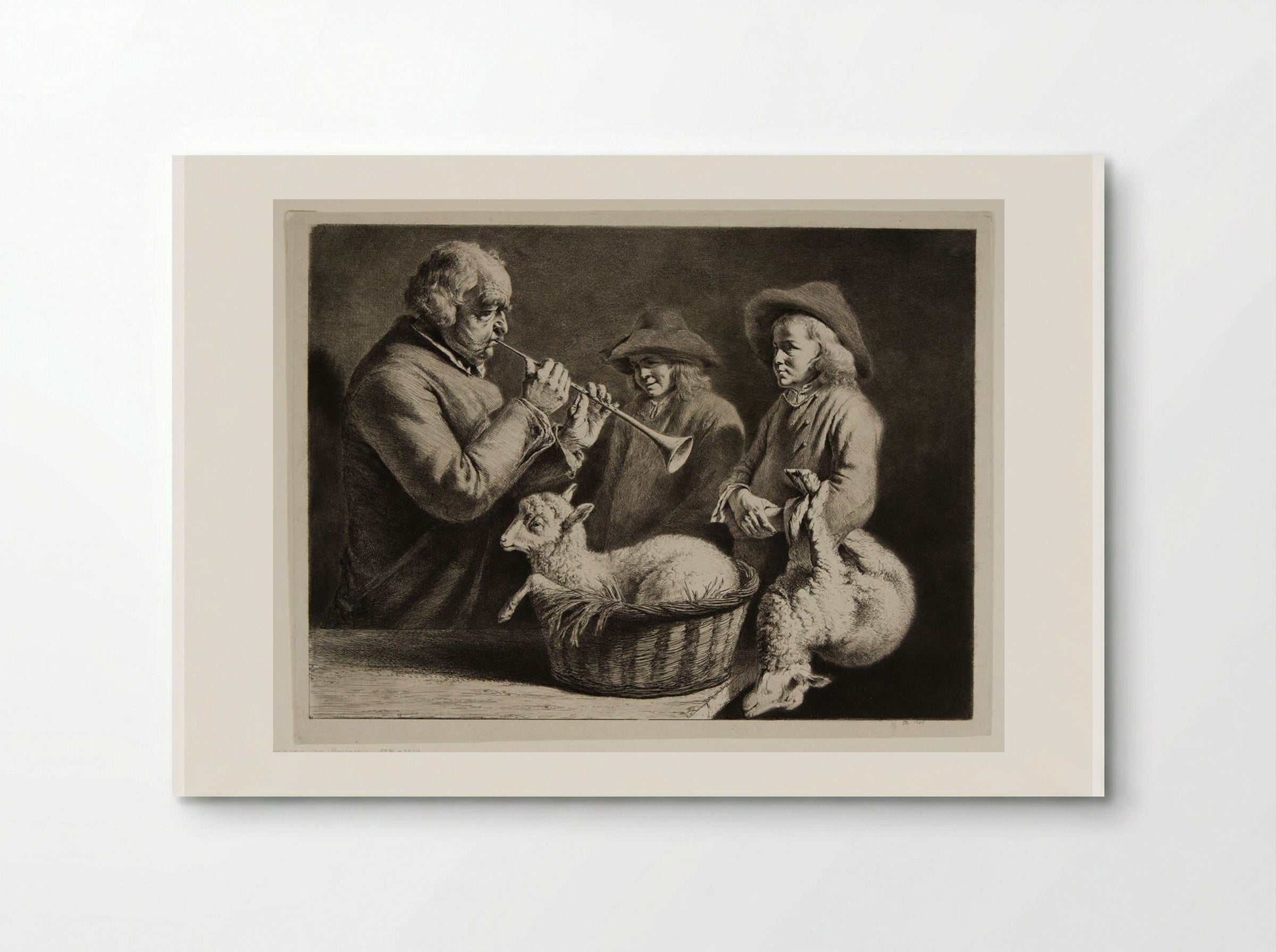 Man Playing the Oboe to Two Young Shepherd Boys - Jean-Jacques de Boissieu - Poster