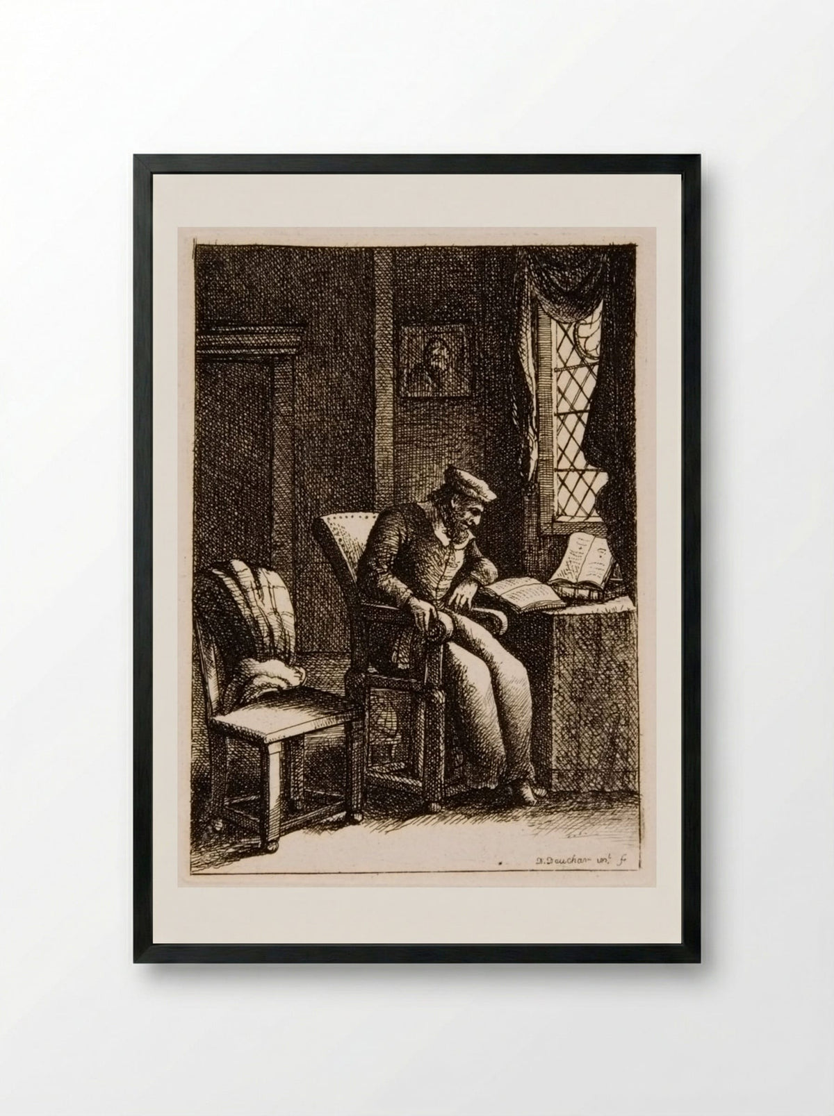 Man Reading in his Cell - David Deuchar - Framed Print Black