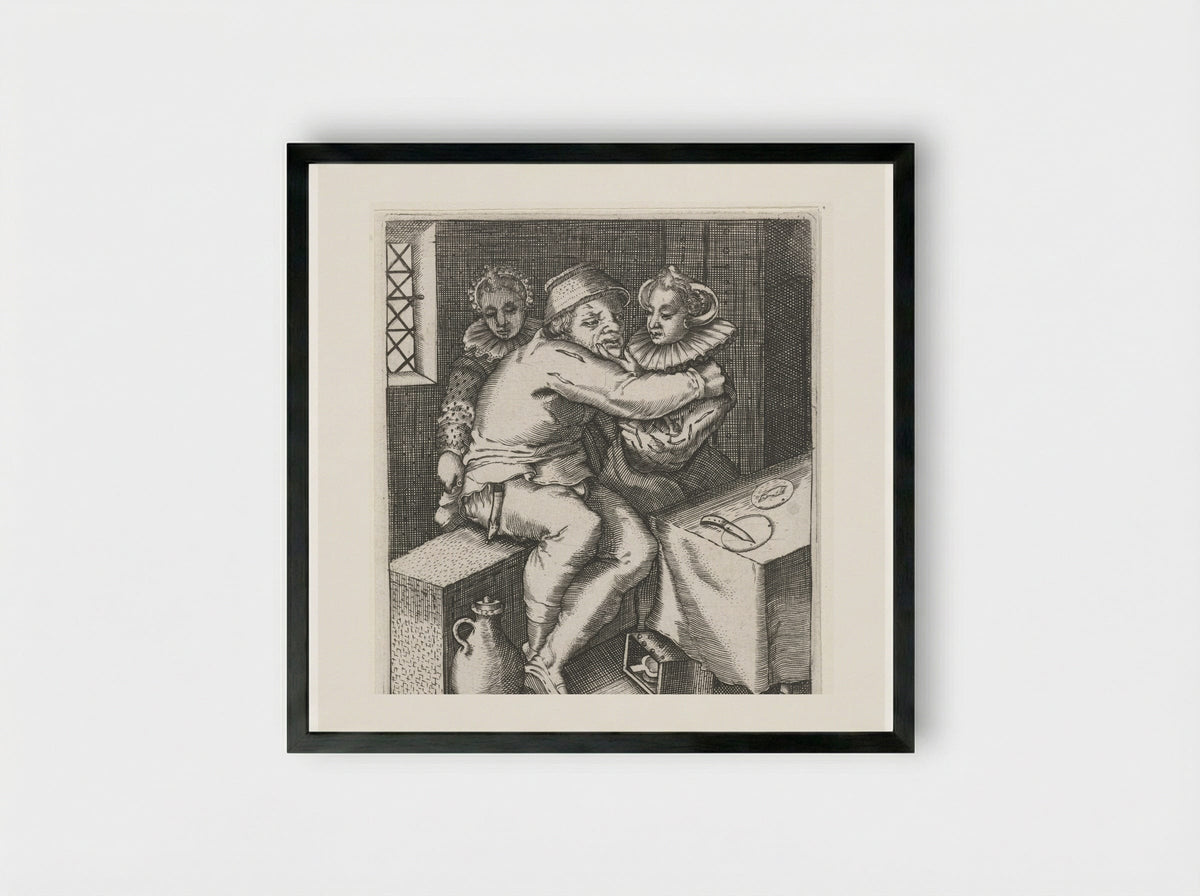 Man Robbed in a Brothel - Johann Theodor de Bry - Framed Print Black
