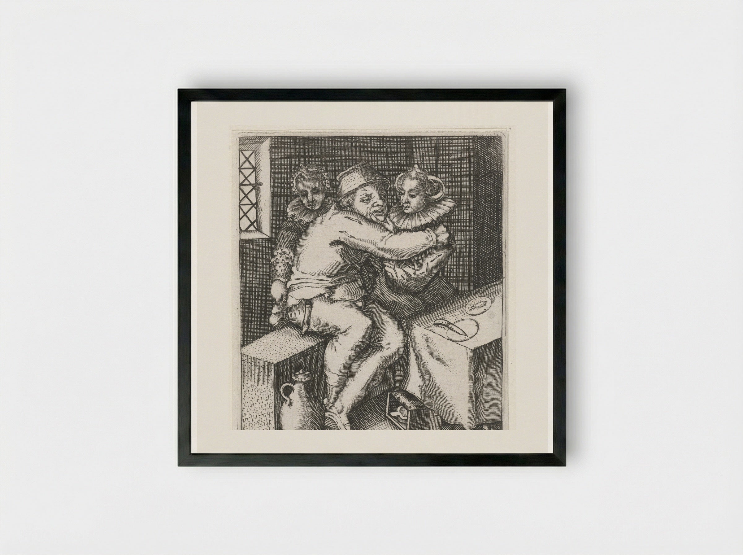 Man Robbed in a Brothel - Johann Theodor de Bry - Framed Print Black