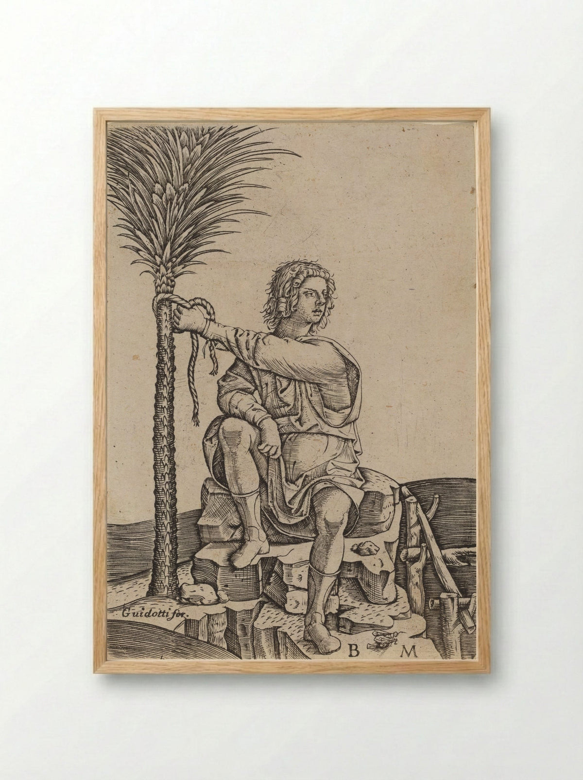 Man Seated by a Palm Tree - Benedetto Montagna - Framed Print Wood
