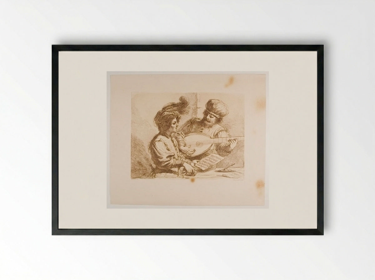 Man Singing to Guitar Accompaniment - Francesco Bartolozzi - Framed Print Black