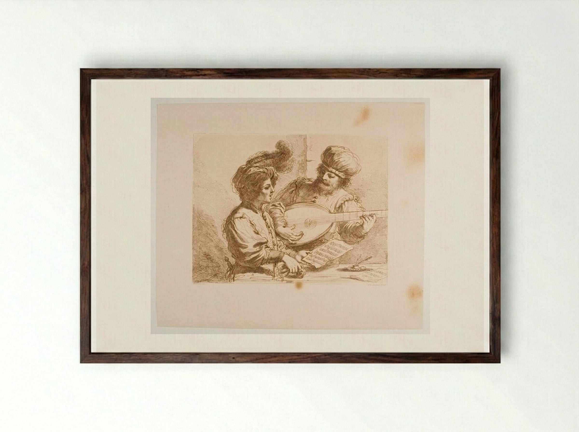 Man Singing to Guitar Accompaniment - Francesco Bartolozzi - Framed Print Dark Wood