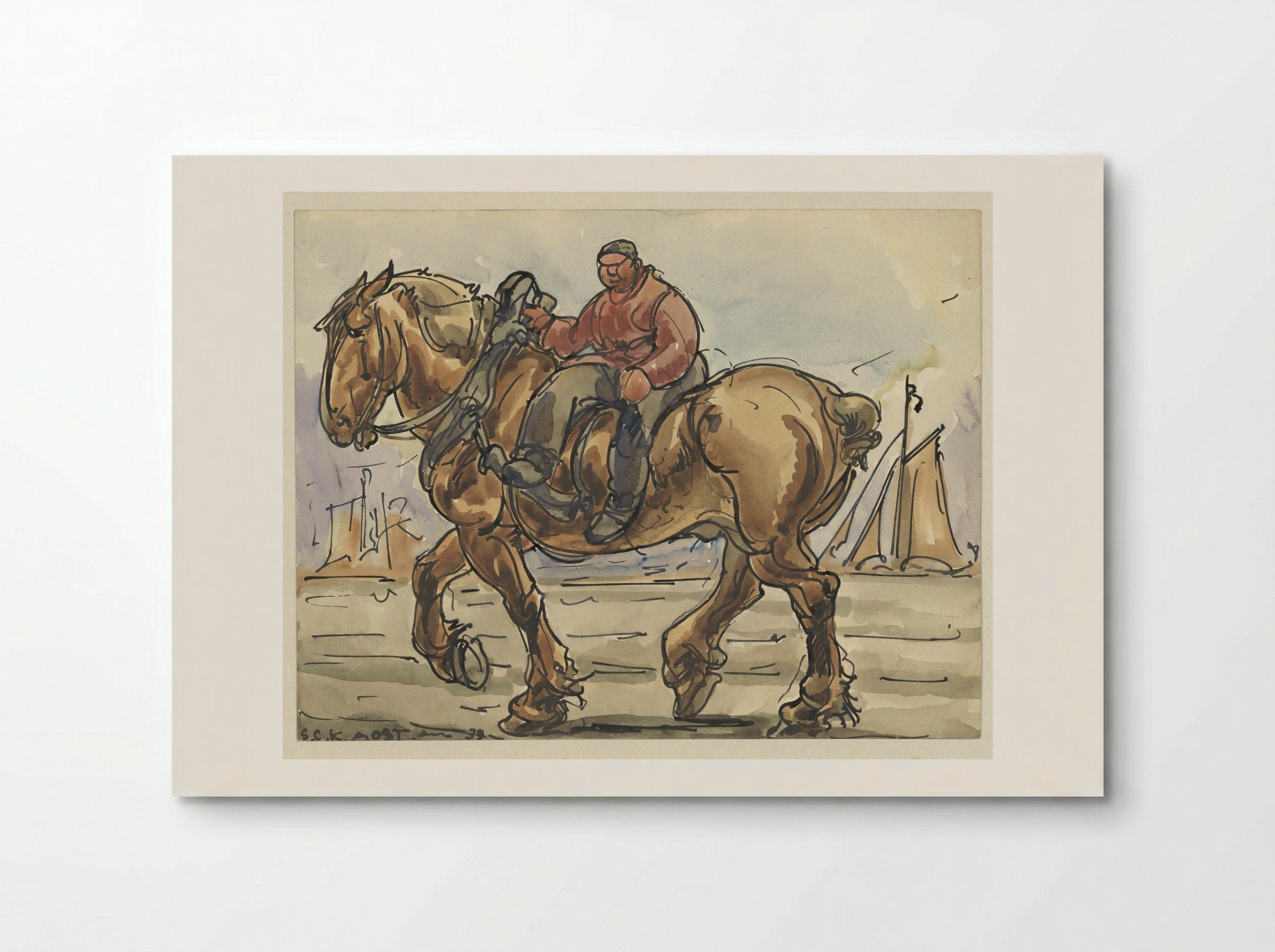 Man Sitting Side-Saddle on a Draught Horse - Alfred Ost - Poster