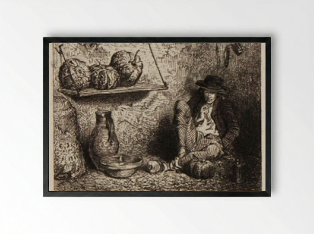 Man Smoking (Melon Peddler) - Charles-Émile Jacque - Framed Print Black