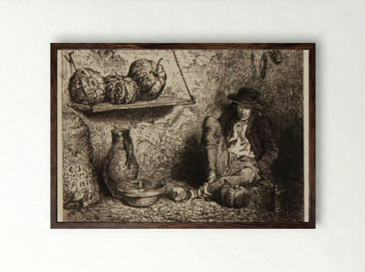 Man Smoking (Melon Peddler) - Charles-Émile Jacque - Framed Print Dark Wood