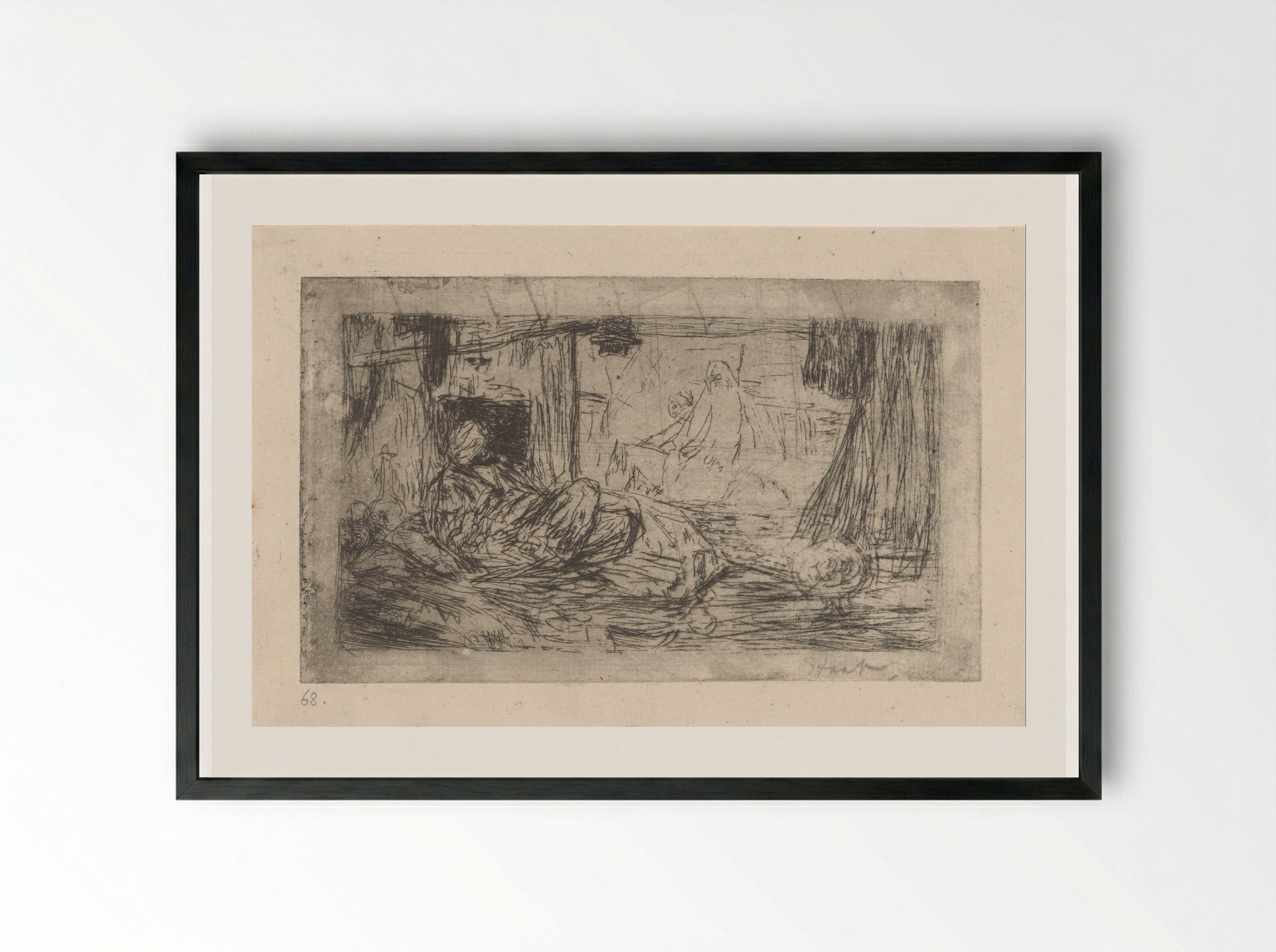 Man Smoking a Hookah - Marius Bauer - Framed Print Black