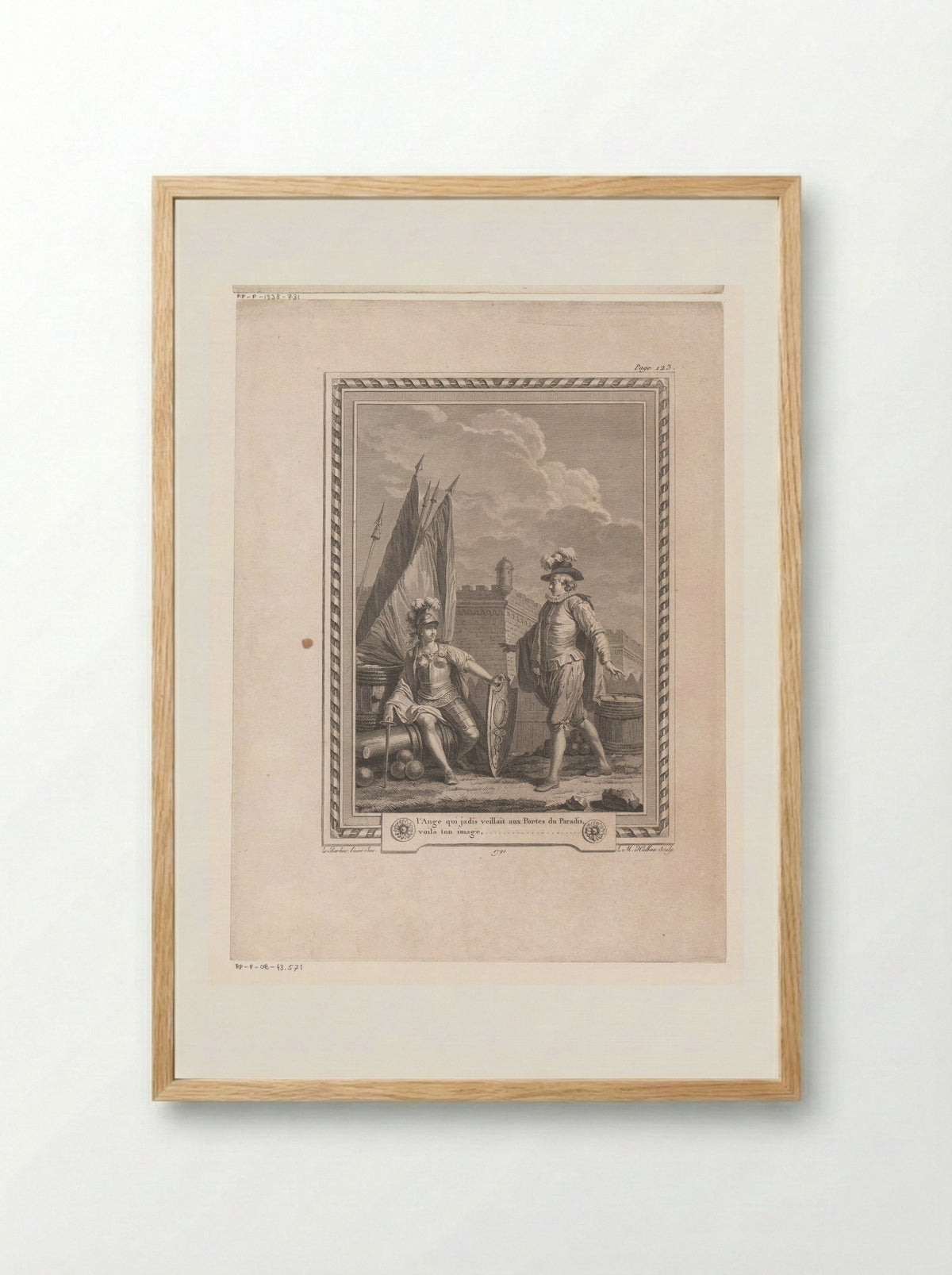 Man Standing Before a Woman in Armour Seated on a Cannon - Jean-Jacques-François Le Barbier - Framed Print Wood