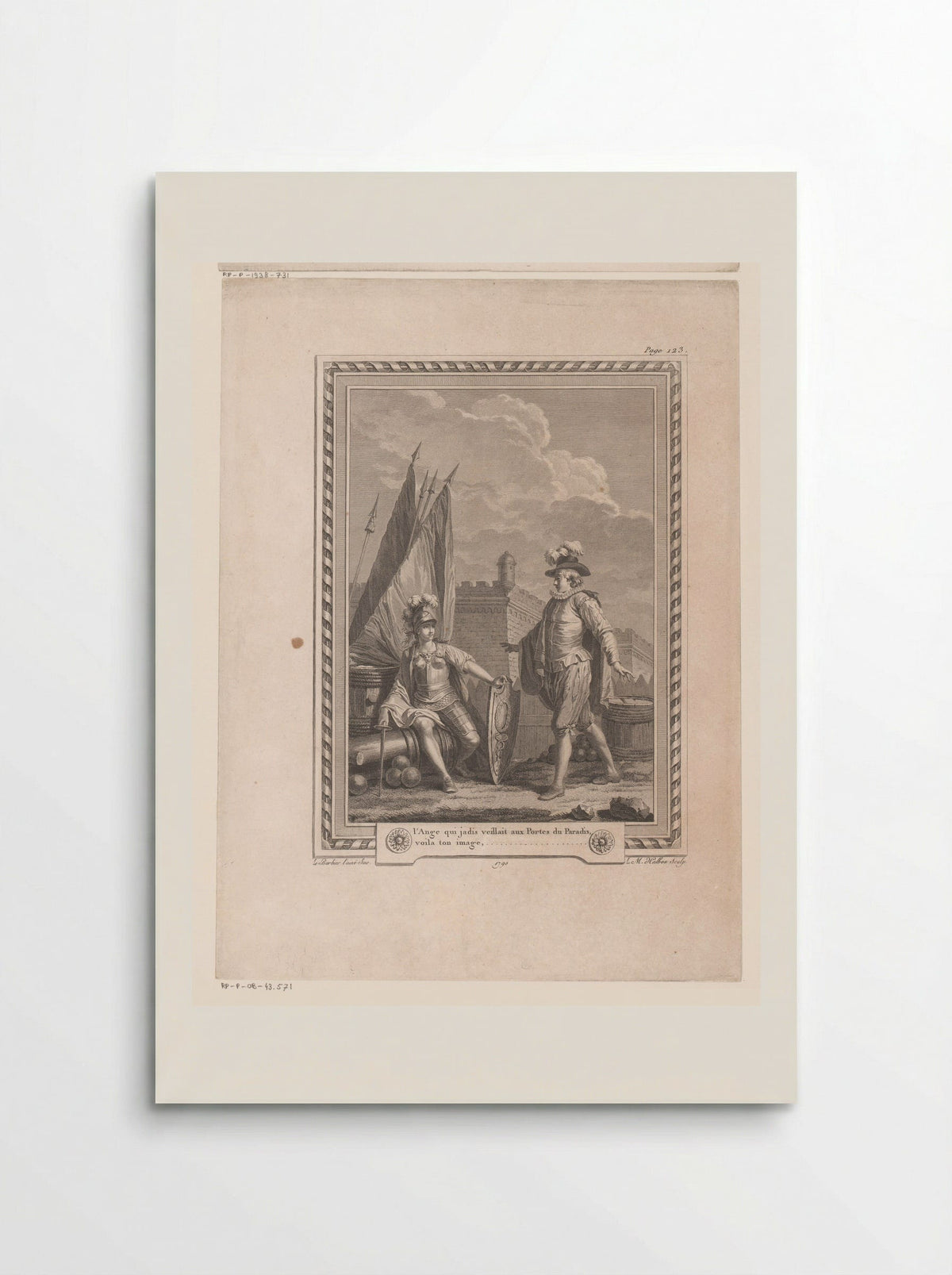 Man Standing Before a Woman in Armour Seated on a Cannon - Jean-Jacques-François Le Barbier - Poster
