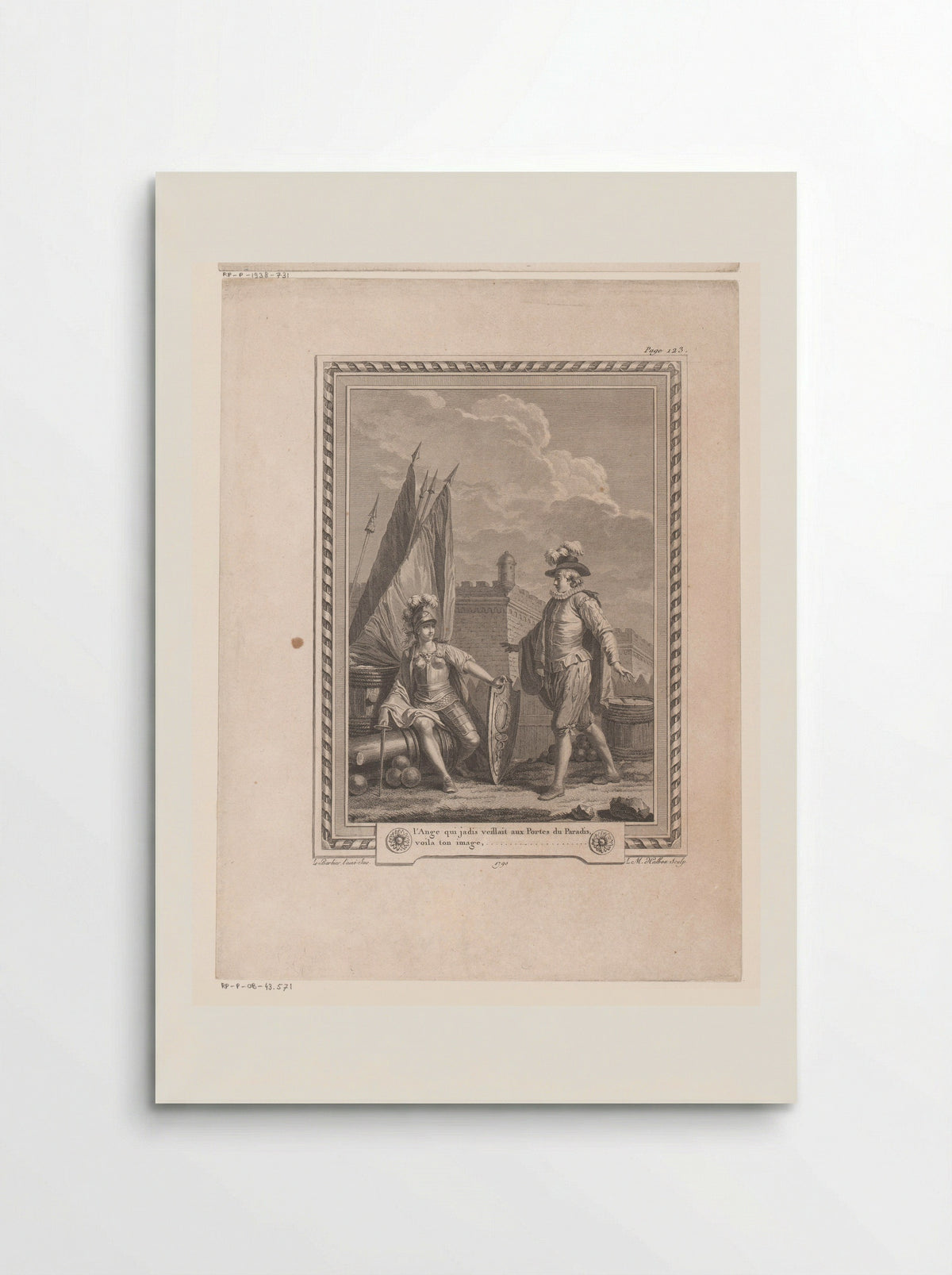 Man Standing Before a Woman in Armour Seated on a Cannon - Jean-Jacques-François Le Barbier - Poster