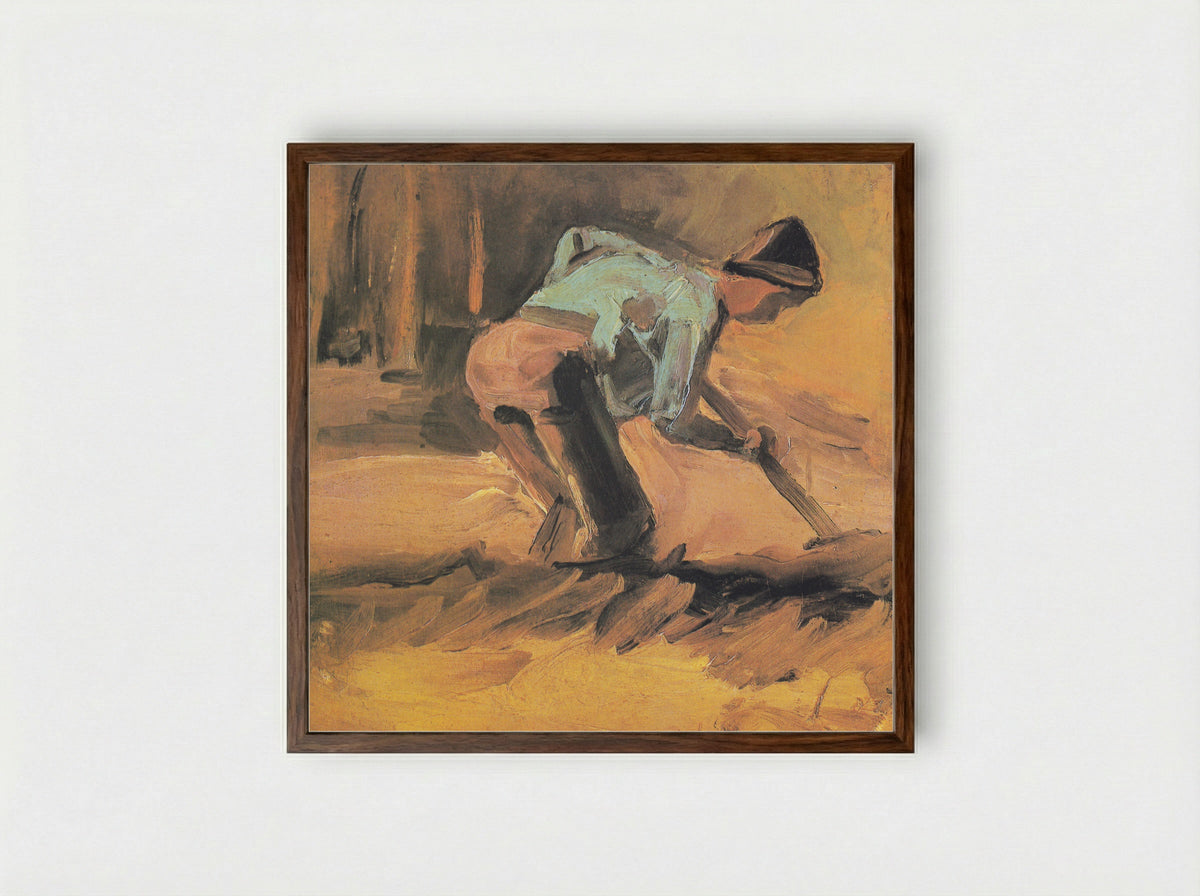 Man Stooping with Stick or Spade - Vincent van Gogh - Framed Print Dark Wood