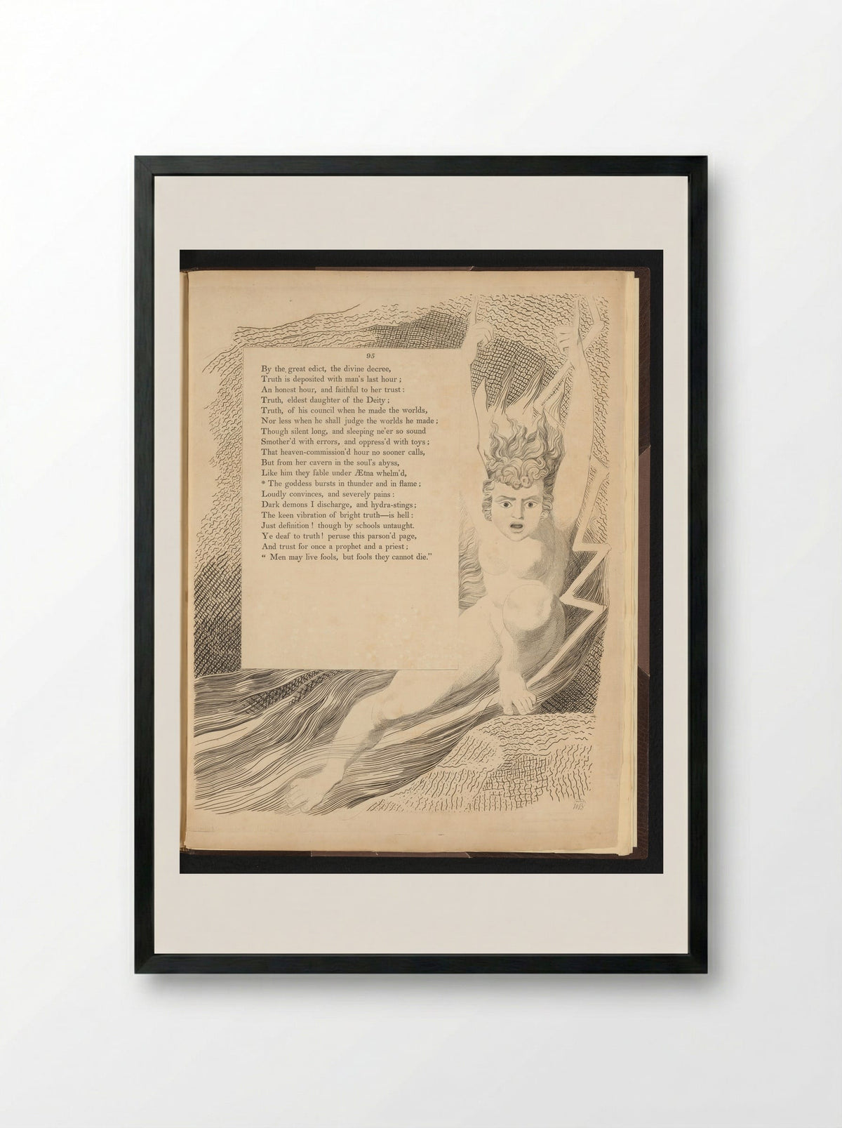 Man Surrounded by Lightning - William Blake - Framed Print Black