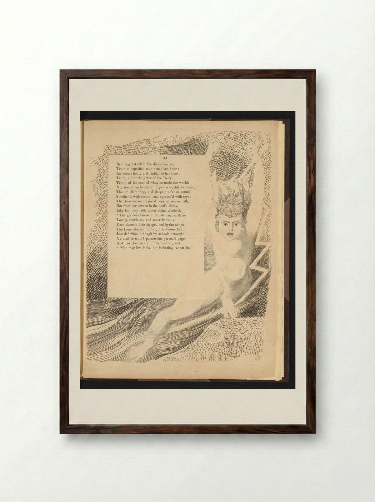 Man Surrounded by Lightning - William Blake - Framed Print Dark Wood