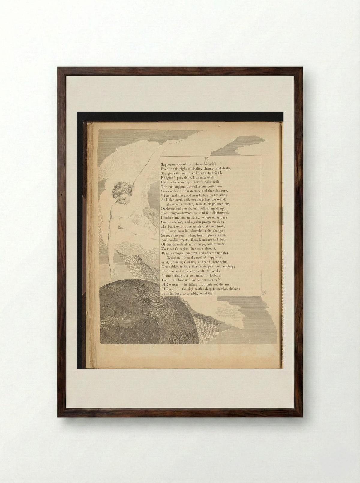 Man Touching a Sphere from a Cloud - William Blake - Framed Print Dark Wood