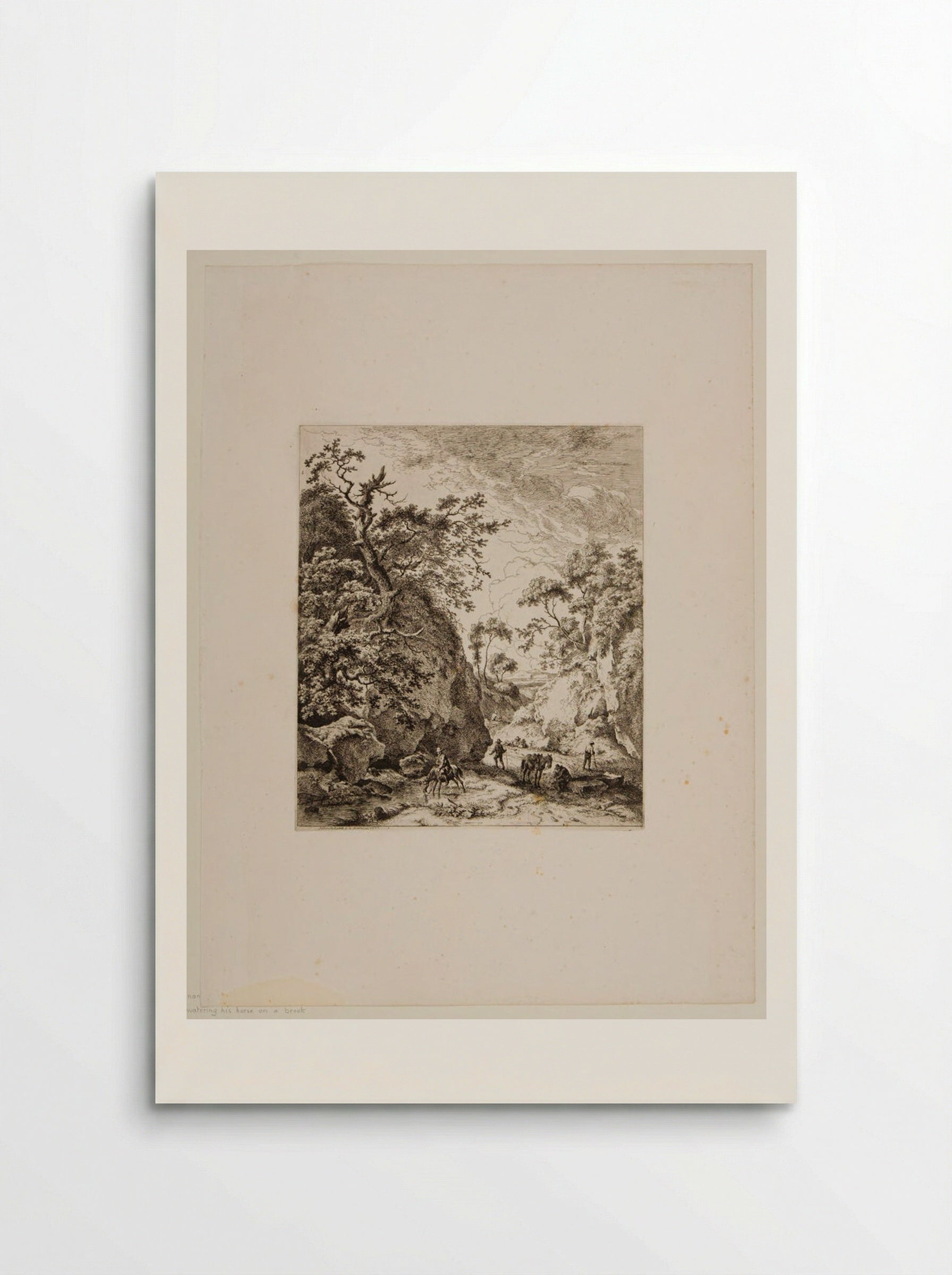 Man Watering His Horse in a Brook - Ferdinand Kobell - Poster