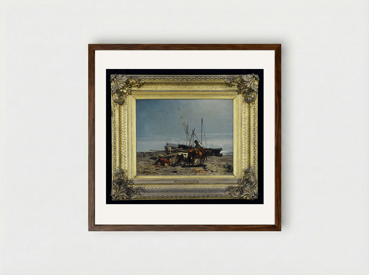 Man achterover liggend in het gras met de benen opgetrokken - Johan Daniël Koelman - Framed Print Dark Wood