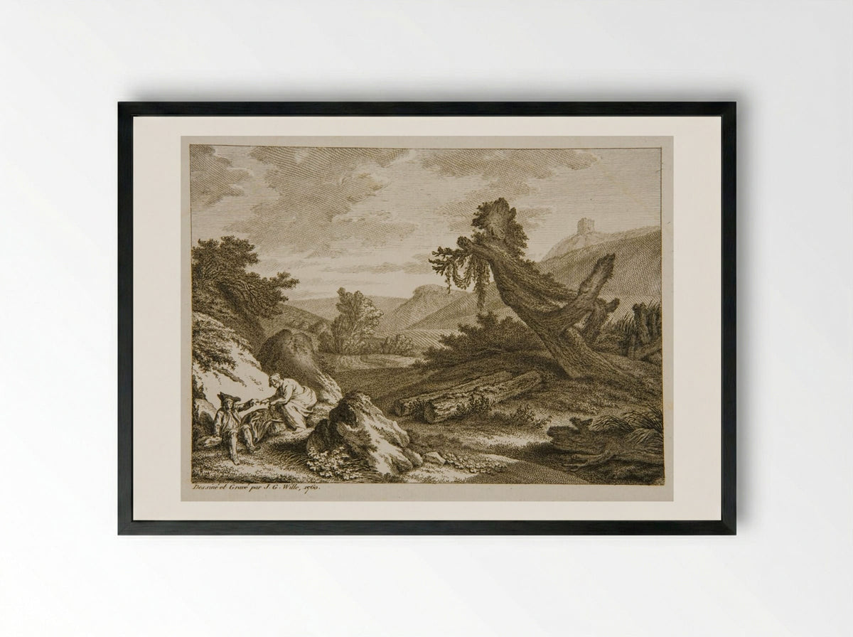Man and Woman Eating Grapes - Johann Georg Wille - Framed Print Black