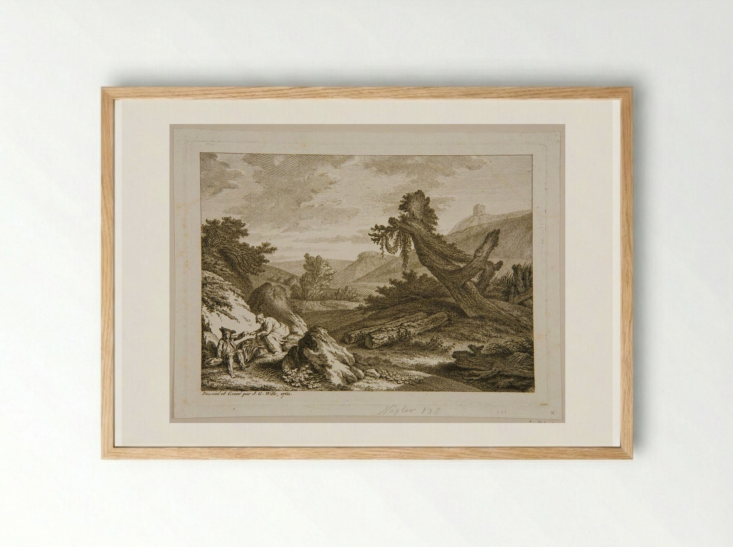 Man and Woman Eating Grapes - Johann Georg Wille - Framed Print Wood