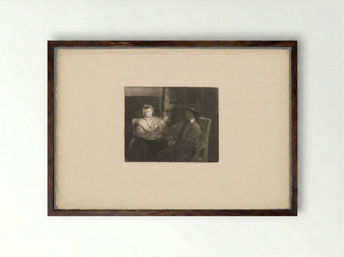 Man and Woman Seated in a Room - Andrew Geddes - Framed Print Dark Wood