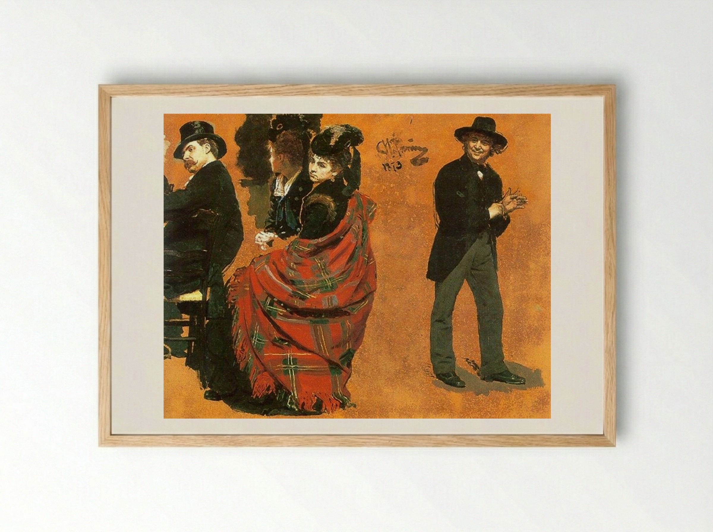 Man and Woman at the Table - Ilya Repin - Framed Print Wood