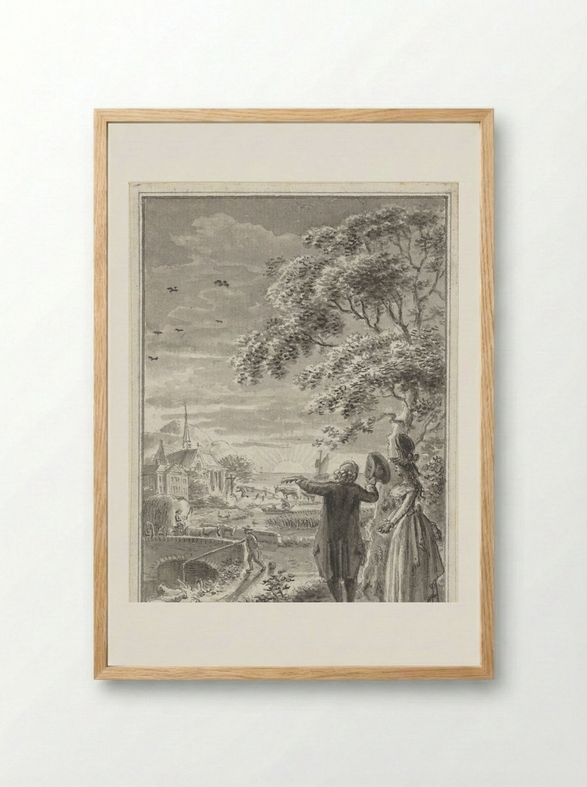 Man and Woman in a Landscape at Sunset - Johannes Petrus van Horstok - Framed Print Wood