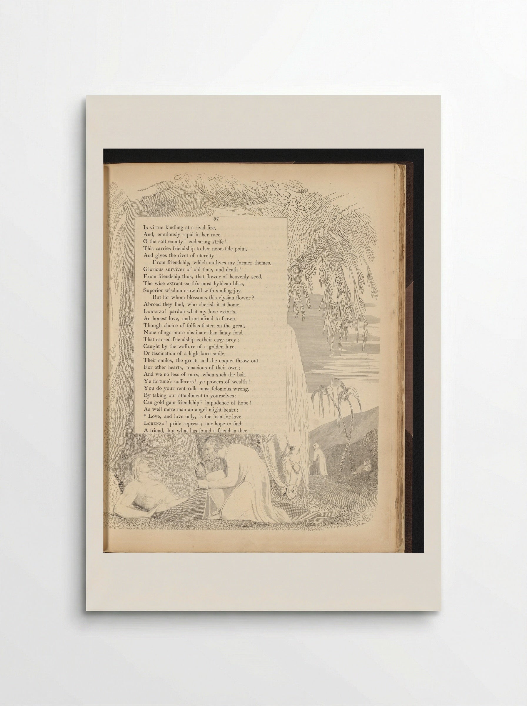 Man crouching by a reclining man beside a tree with a horse - William Blake - Poster