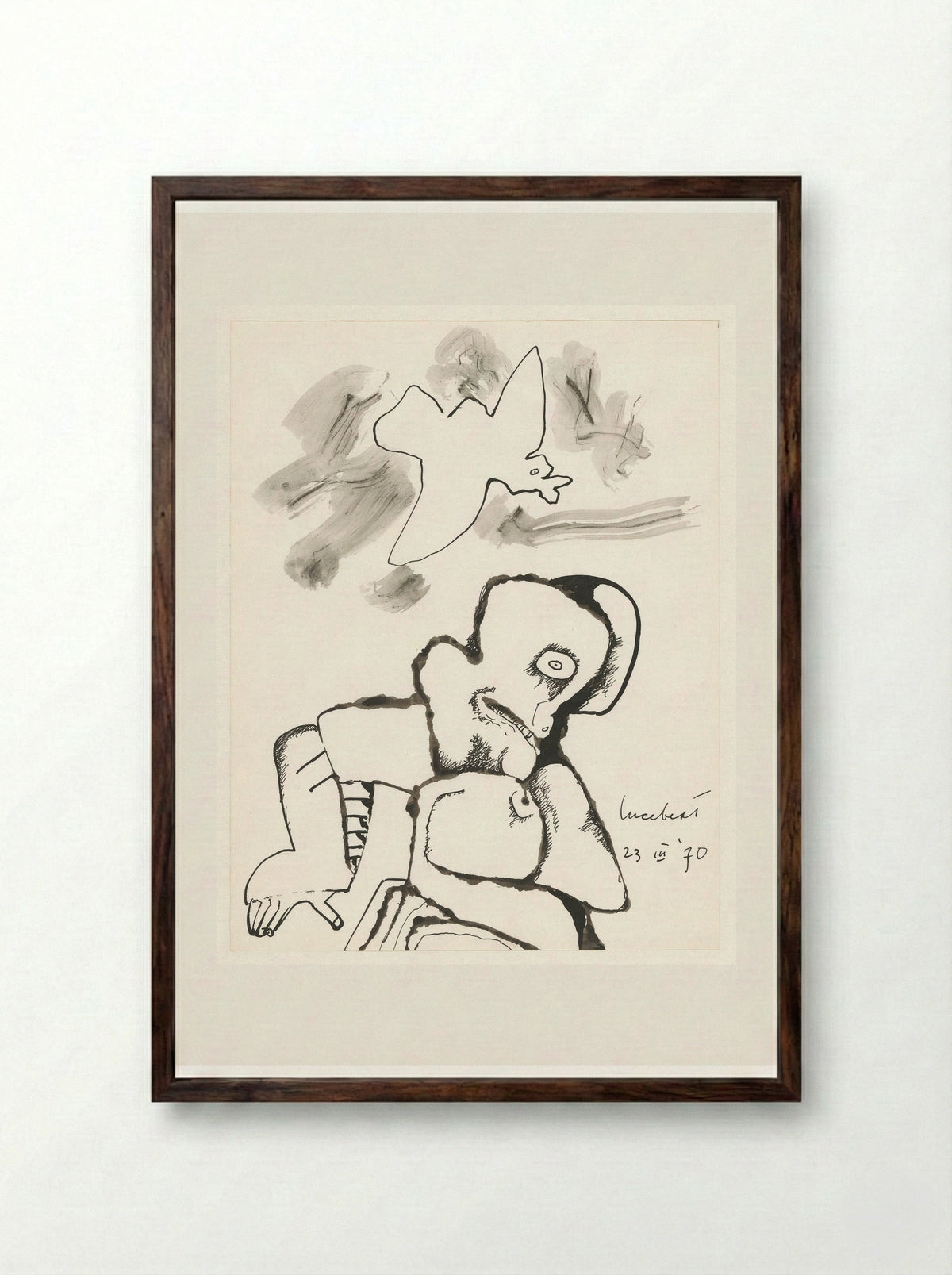 Man en vogel - Lucebert - Framed Print Dark Wood