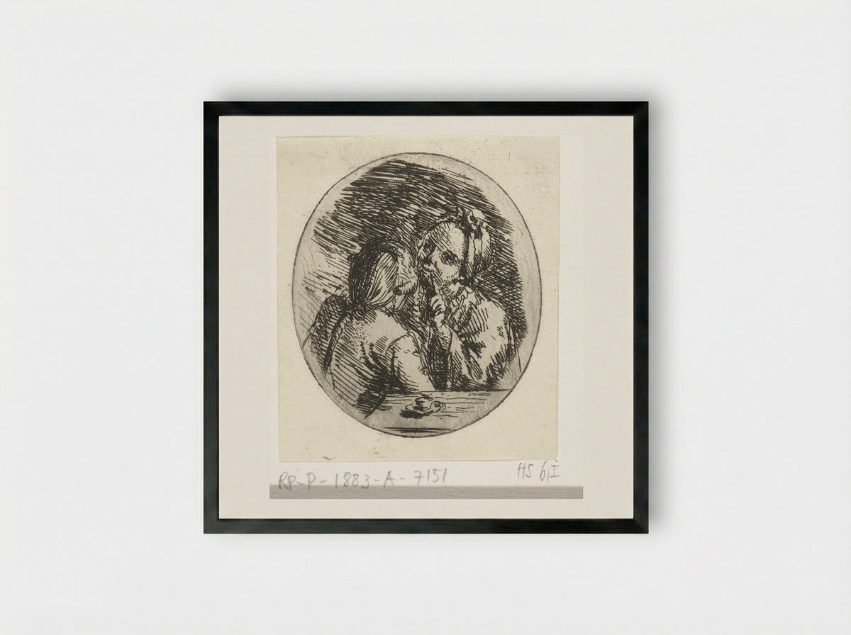 Man en vrouw in gesprek - Louis Bernard Coclers - Framed Print Black