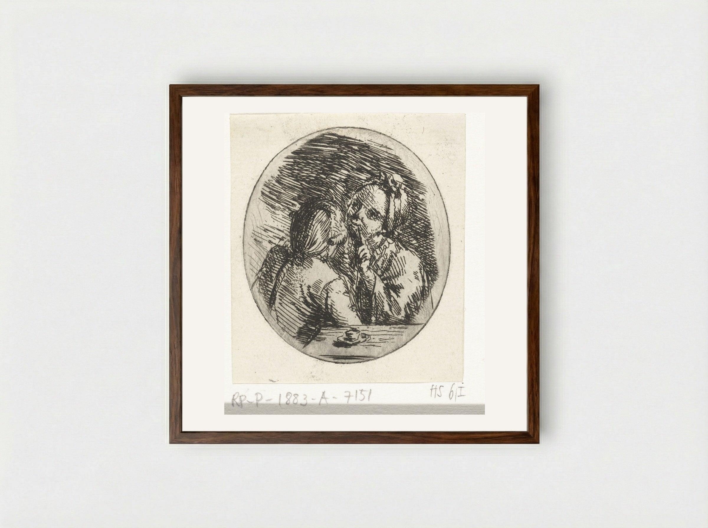 Man en vrouw in gesprek - Louis Bernard Coclers - Framed Print Dark Wood