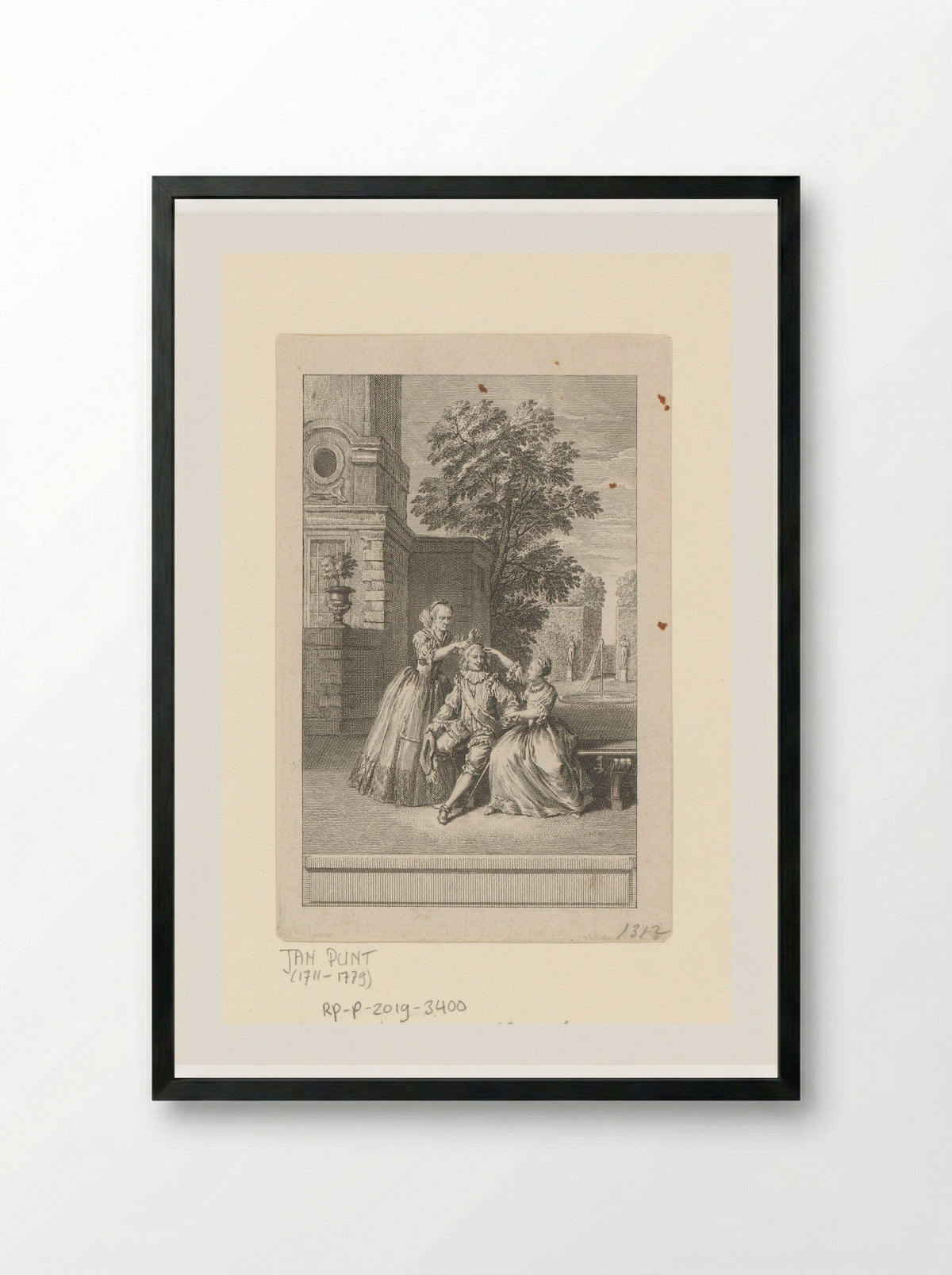 Man en zijn maîtresses in een tuin - Jan Punt - Framed Print Black
