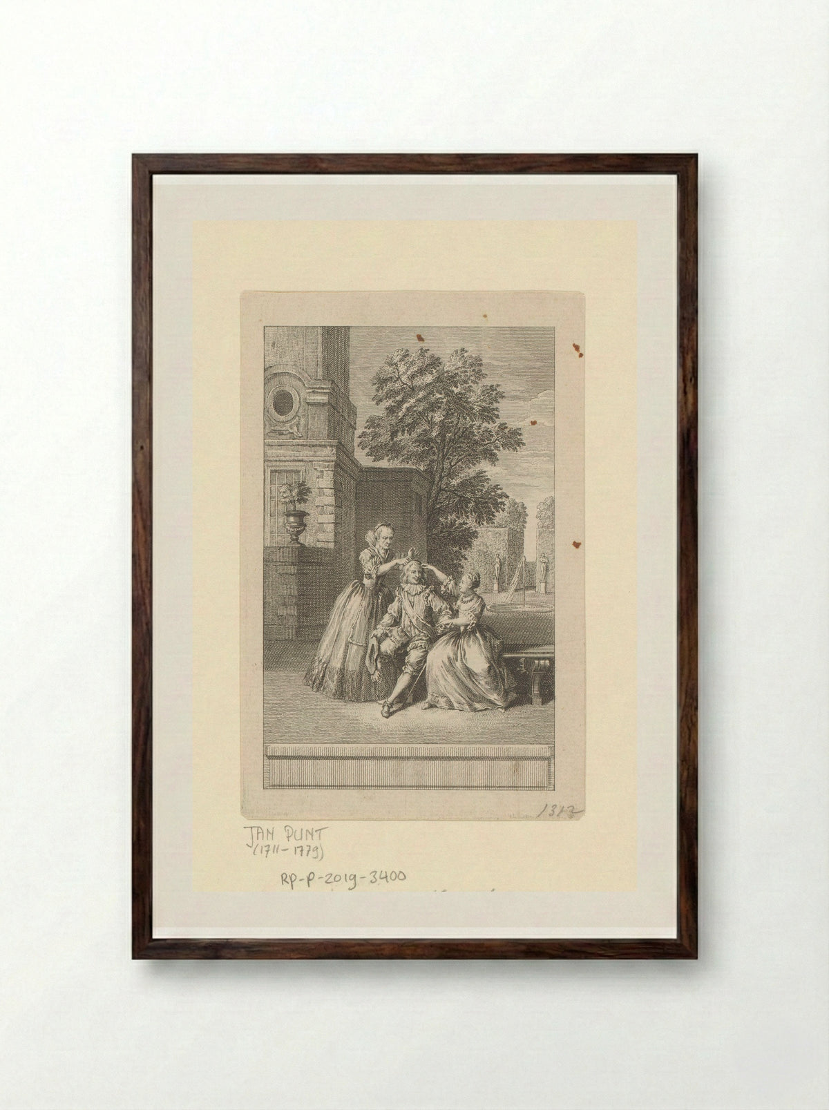Man en zijn maîtresses in een tuin - Jan Punt - Framed Print Dark Wood