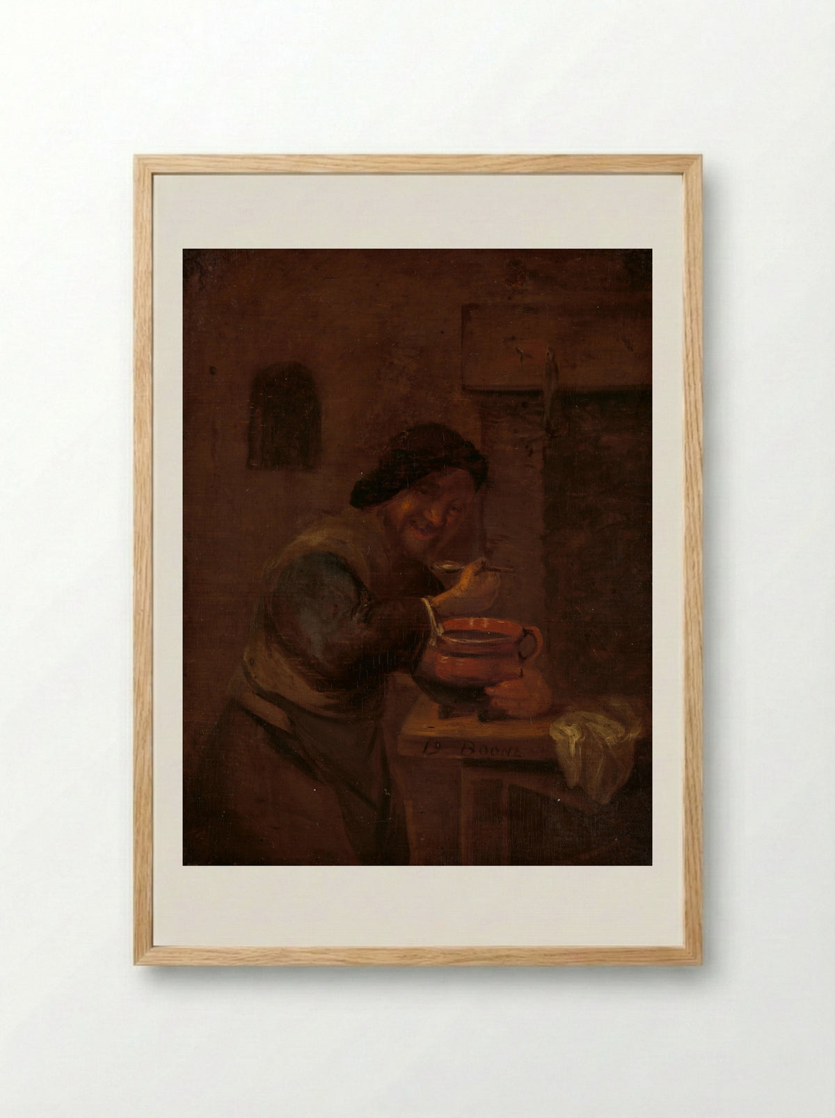 Man etend uit een aardewerken pot - Daniël Boone - Framed Print Wood