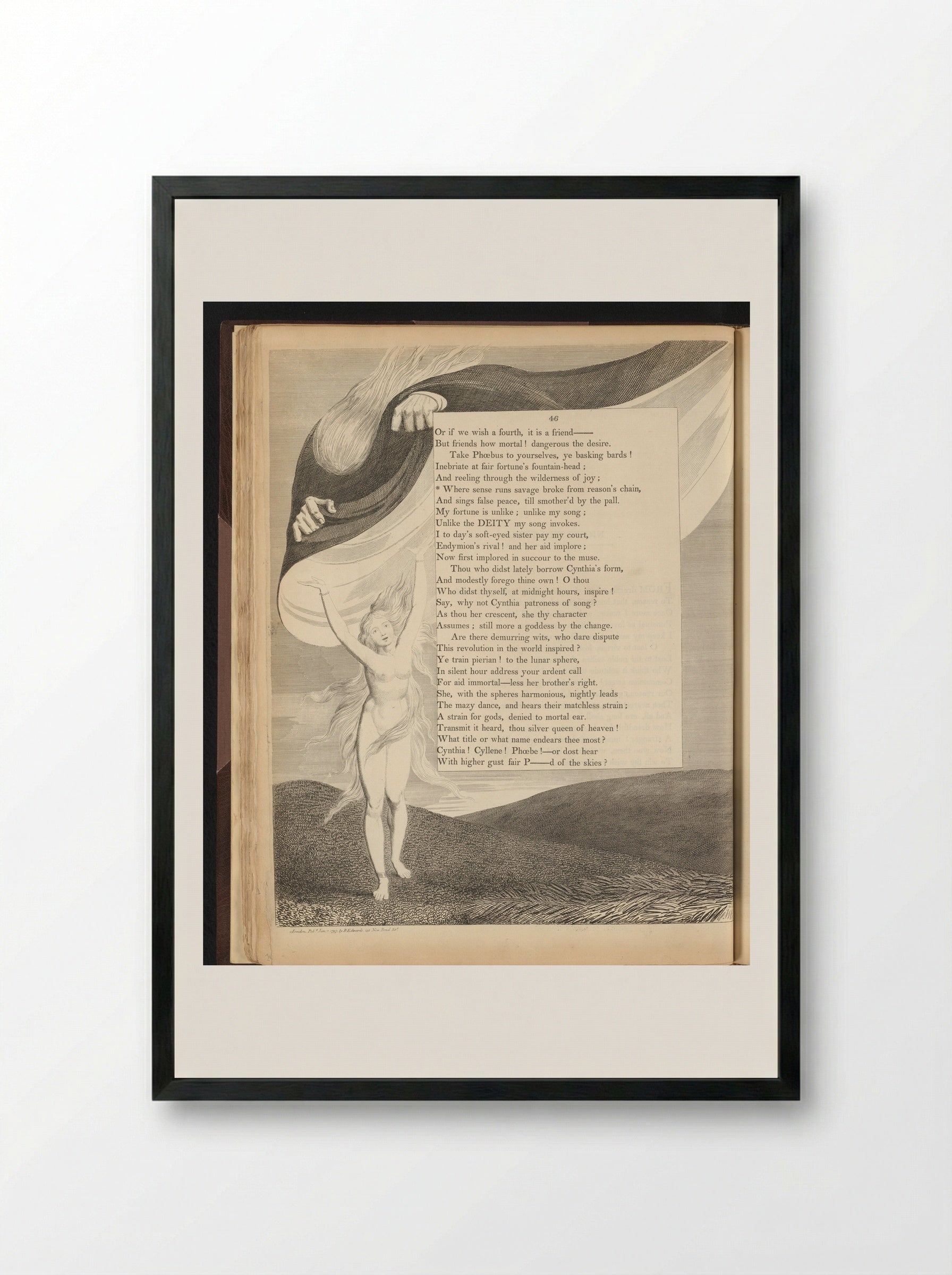 Man holding a mantle over a naked woman - William Blake - Framed Print Black