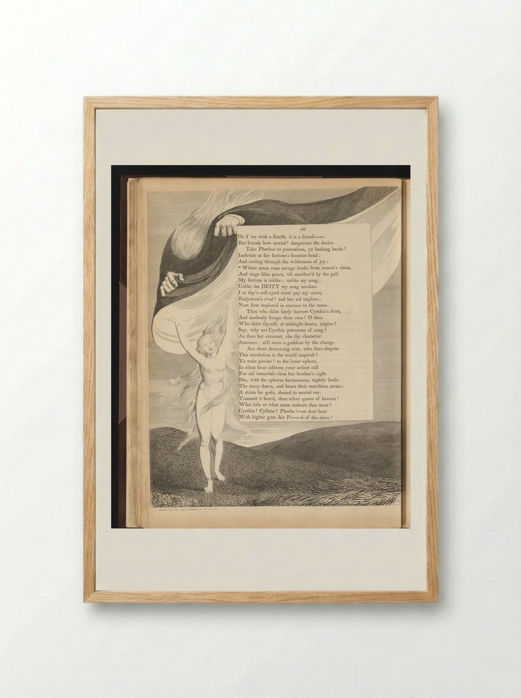 Man holding a mantle over a naked woman - William Blake - Framed Print Wood